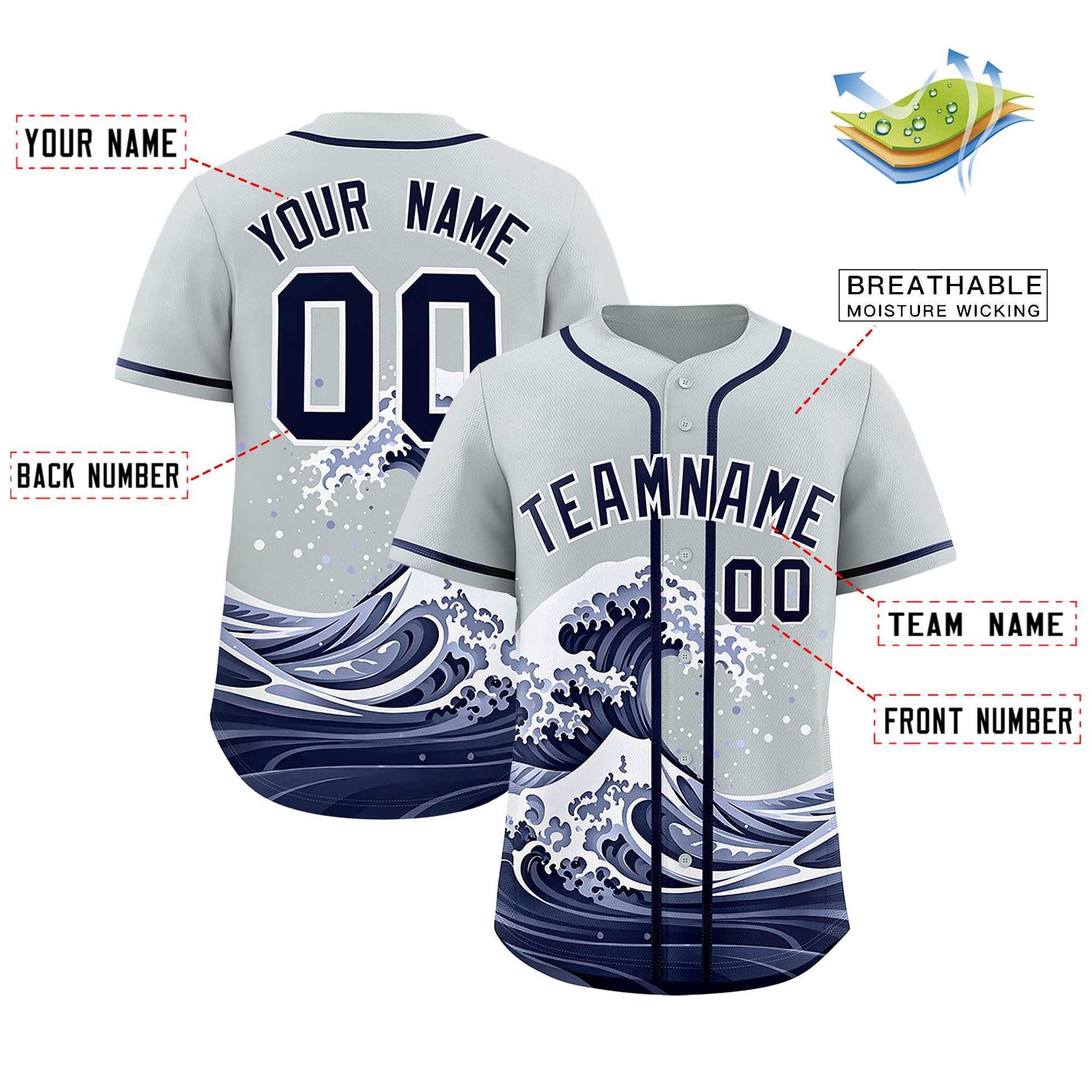 Custom Silver Wave Graffiti Pattern Authentic Baseball Jersey