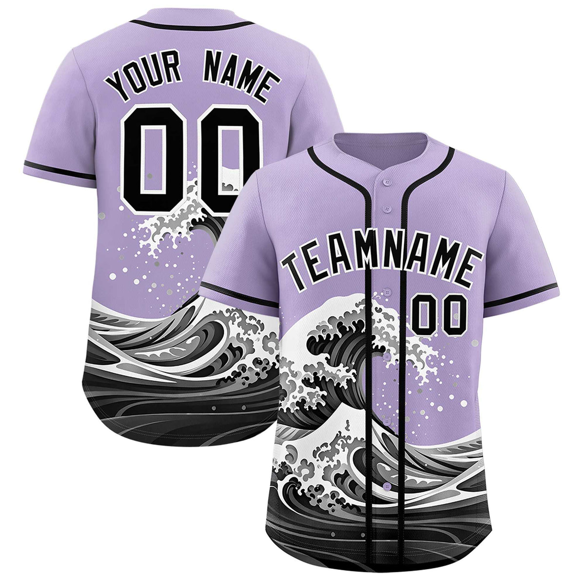 Custom Light Purple Wave Graffiti Pattern Authentic Baseball Jersey