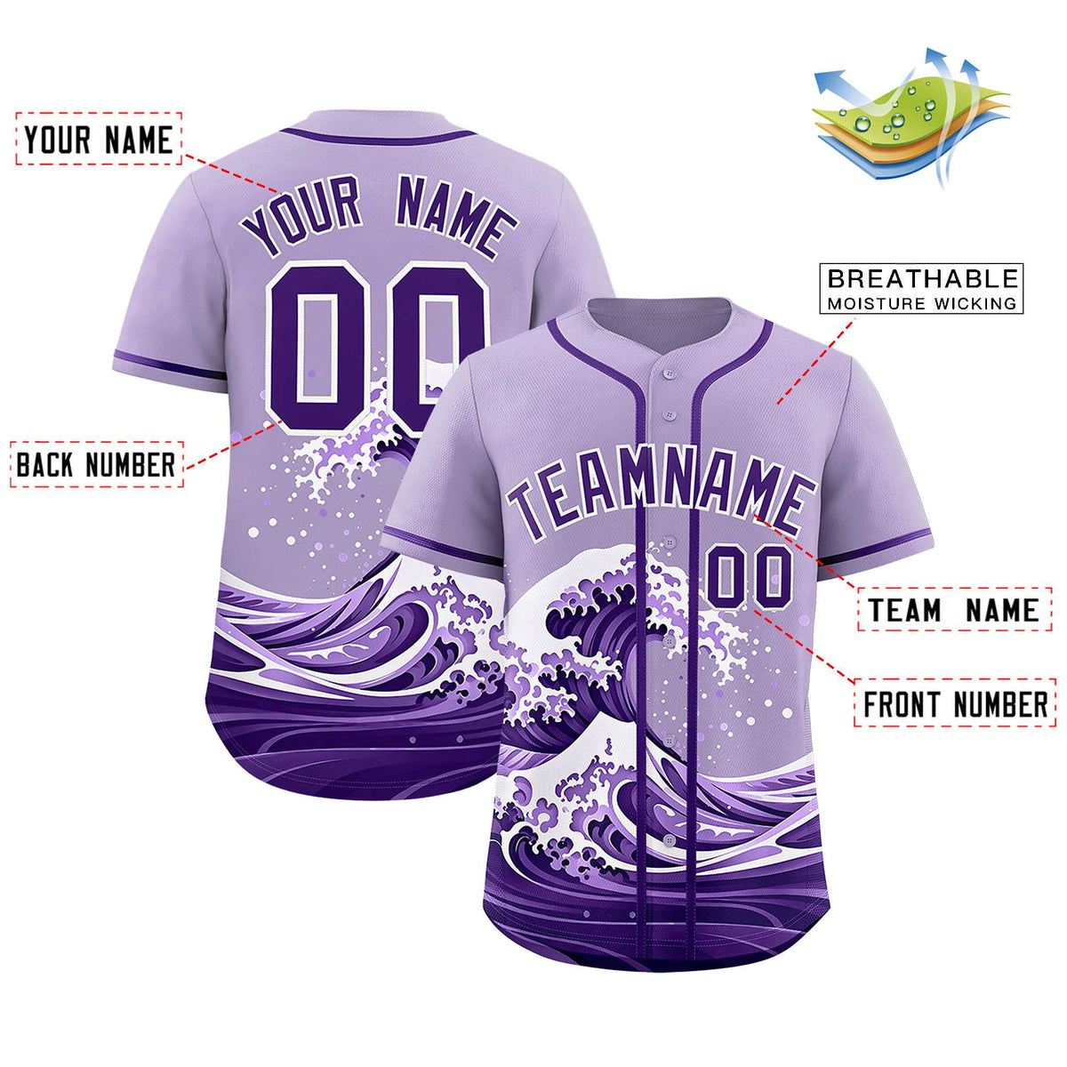 Custom Light Purple Wave Graffiti Pattern Authentic Baseball Jersey