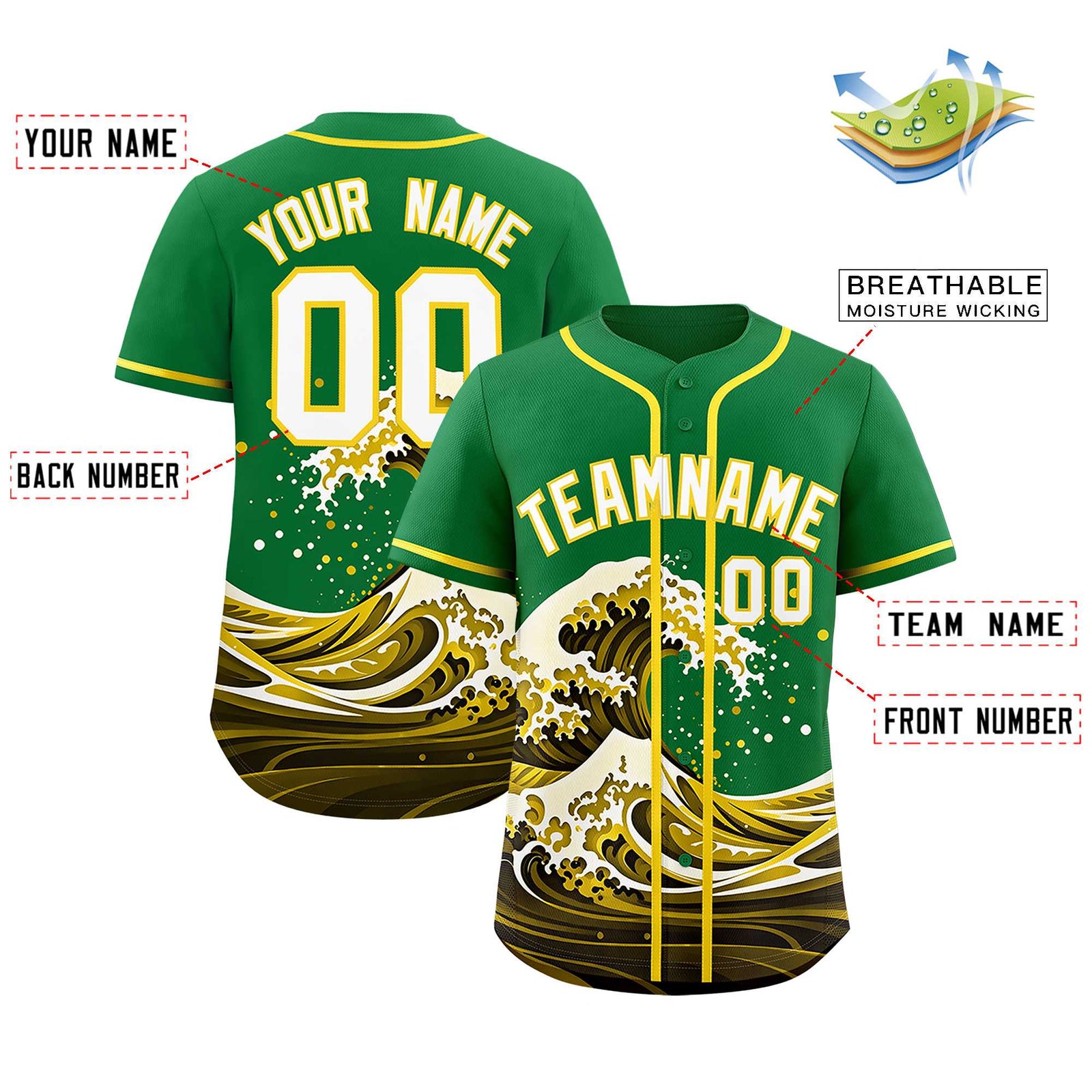 Custom Kelly Green Wave Graffiti Pattern Authentic Baseball Jersey