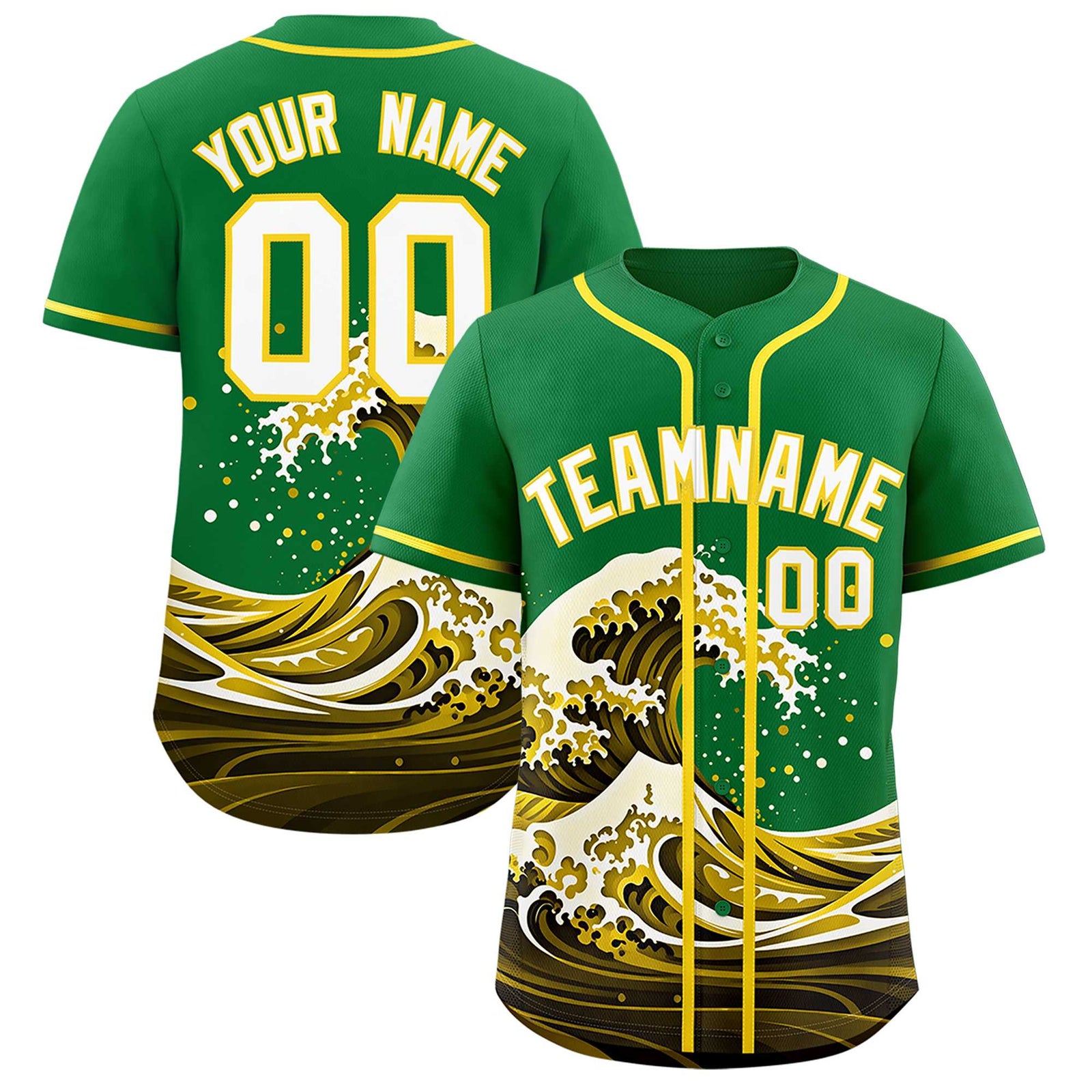 Custom Kelly Green Wave Graffiti Pattern Authentic Baseball Jersey