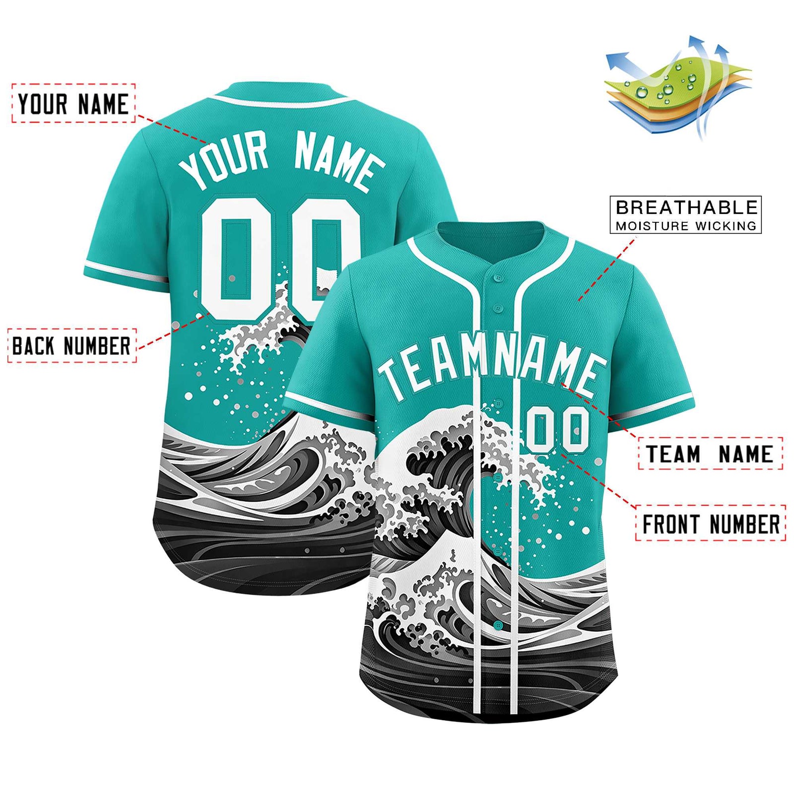 Custom Aqua Wave Graffiti Pattern Authentic Baseball Jersey