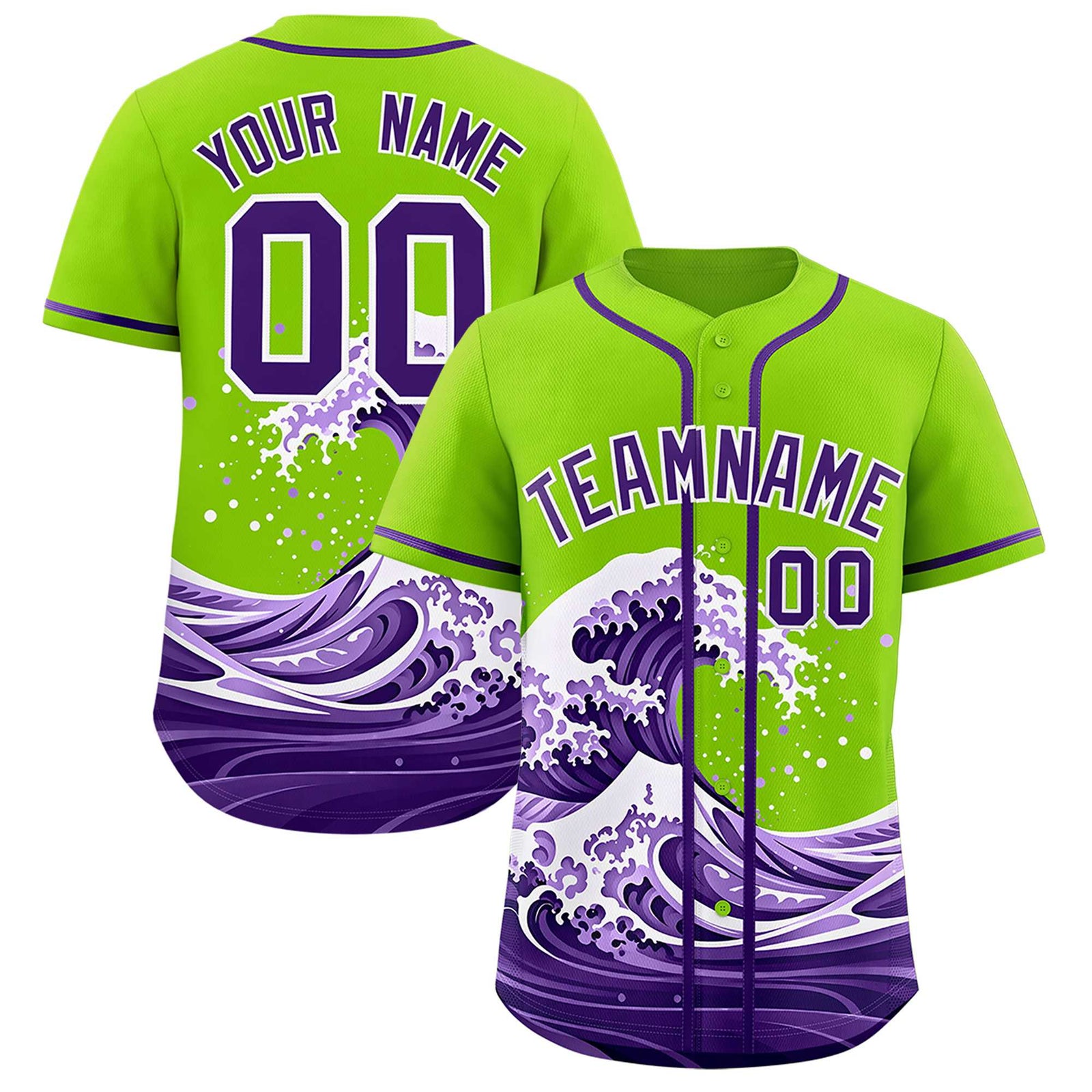 Custom Neon Green Wave Graffiti Pattern Authentic Baseball Jersey