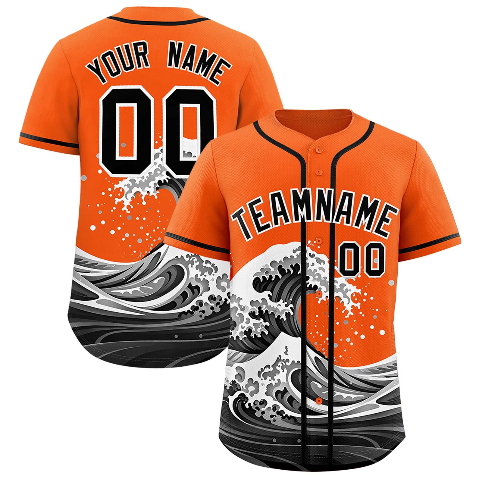 Custom Orange Wave Graffiti Pattern Authentic Baseball Jersey