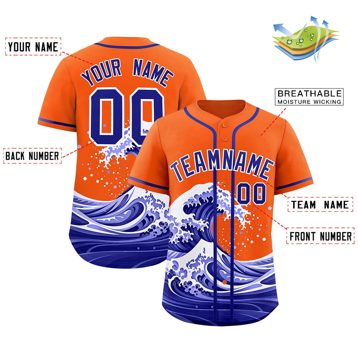 Custom Orange Wave Graffiti Pattern Authentic Baseball Jersey