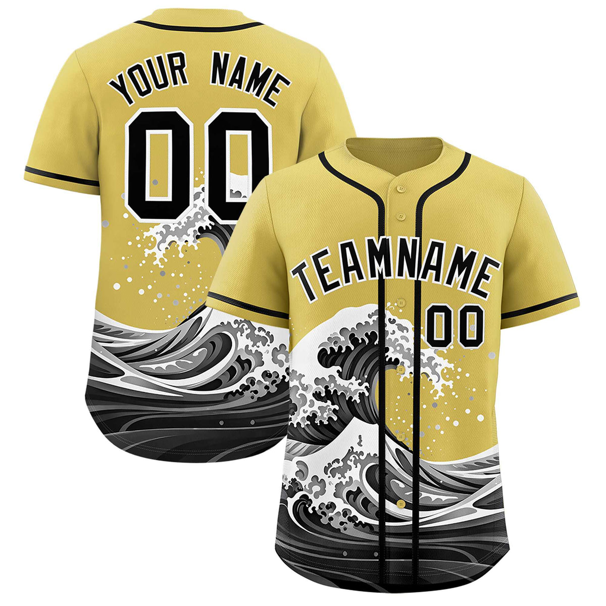 Custom Old Gold Wave Graffiti Pattern Authentic Baseball Jersey