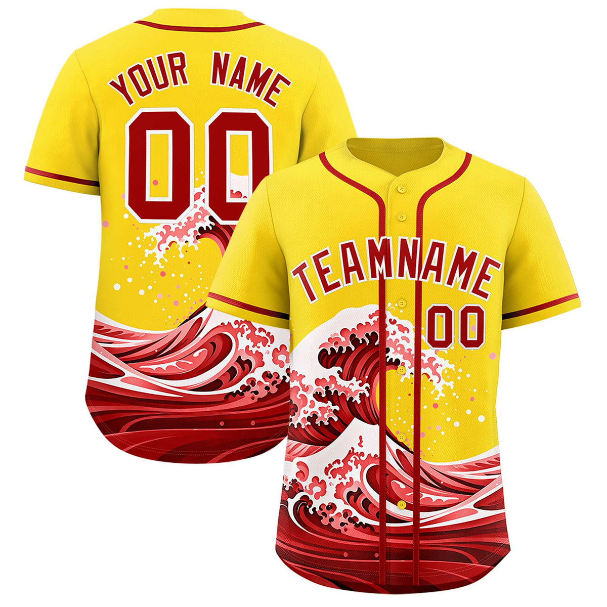 Custom Gold Wave Graffiti Pattern Authentic Baseball Jersey
