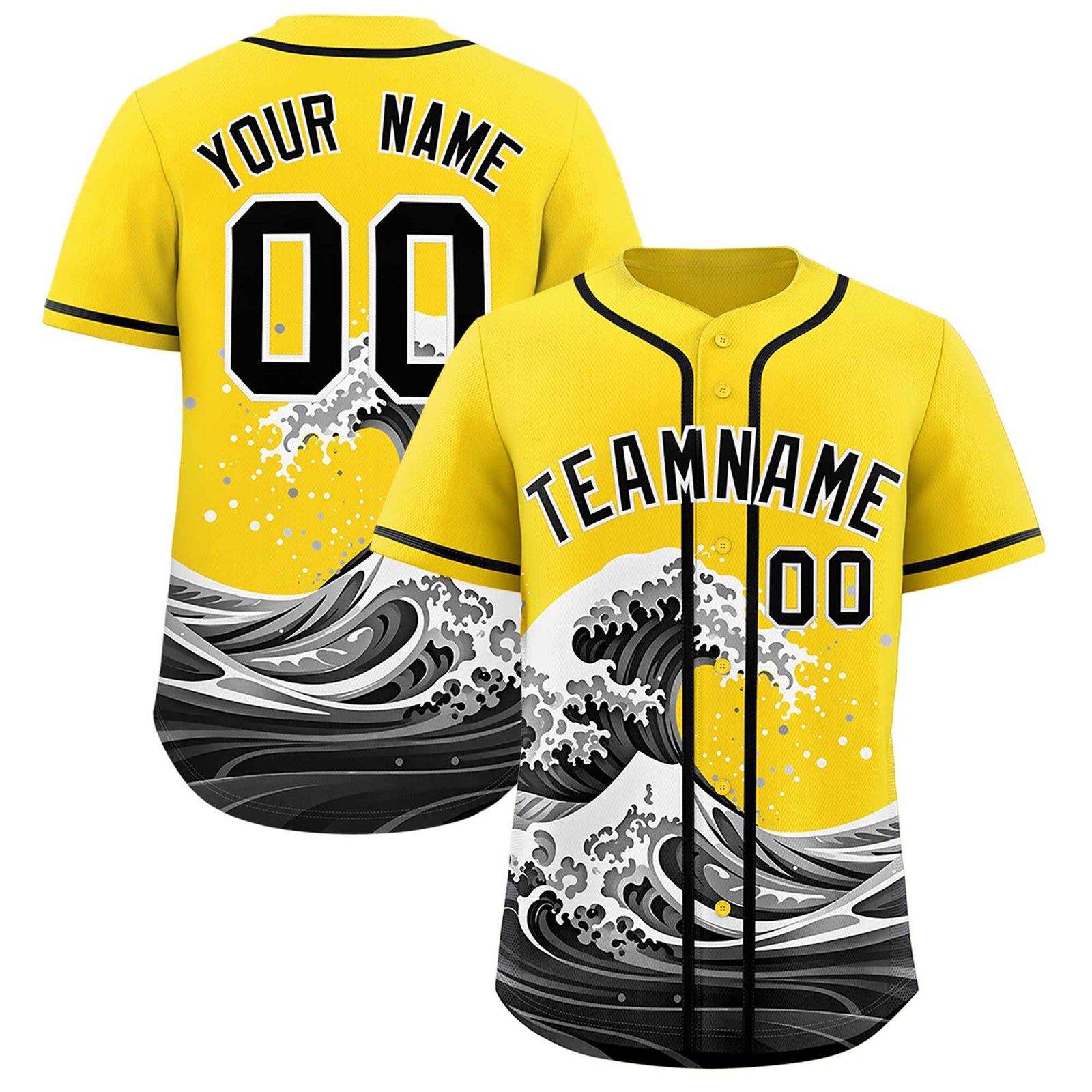 Custom Gold Wave Graffiti Pattern Authentic Baseball Jersey