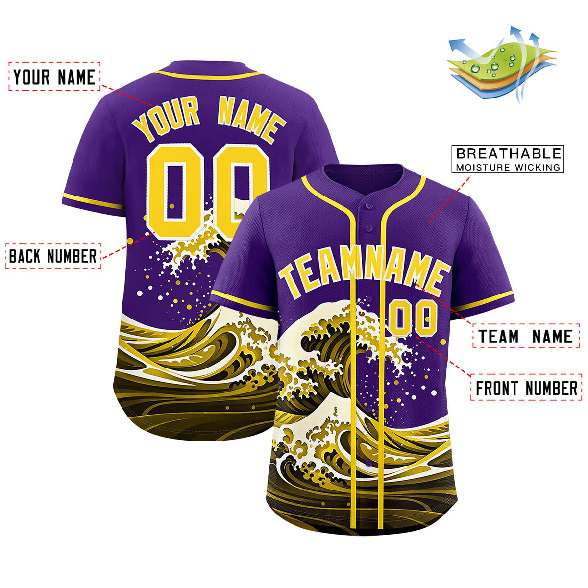Custom Purple Wave Graffiti Pattern Authentic Baseball Jersey