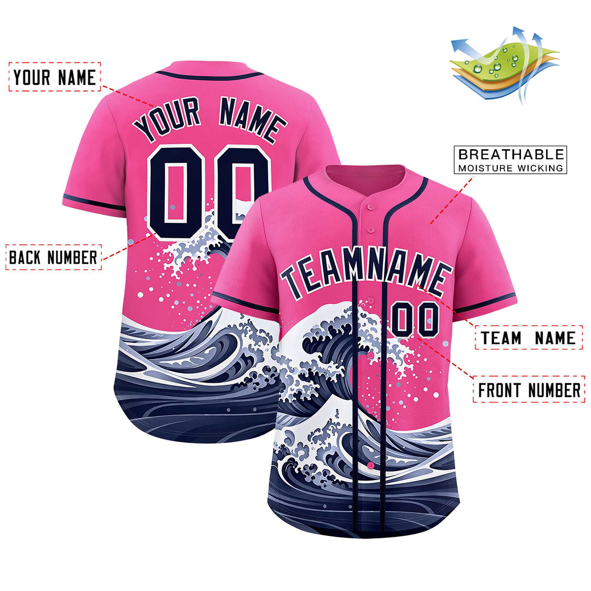 Custom Pink Wave Graffiti Pattern Authentic Baseball Jersey