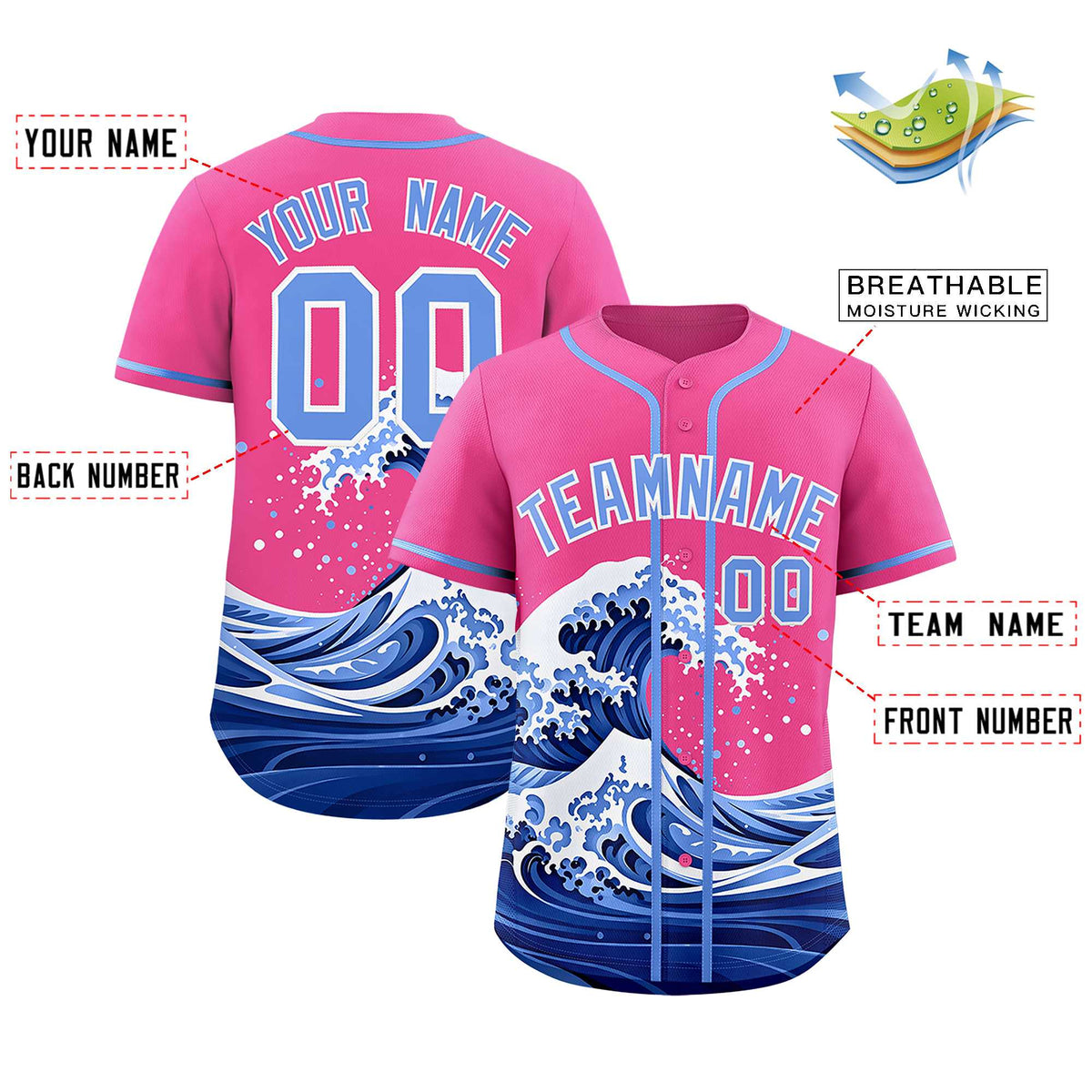 Custom Pink Wave Graffiti Pattern Authentic Baseball Jersey