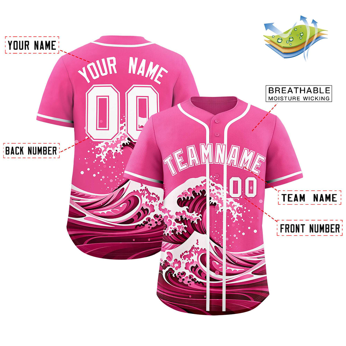 Custom Pink Wave Graffiti Pattern Authentic Baseball Jersey