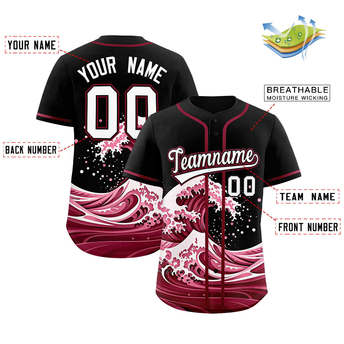 Custom Black Wave Graffiti Pattern Authentic Baseball Jersey