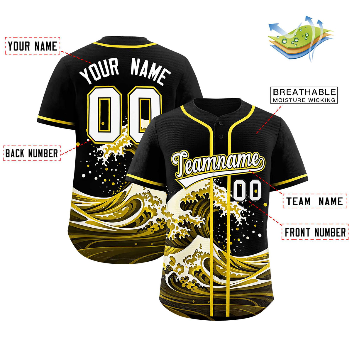 Custom Black Wave Graffiti Pattern Authentic Baseball Jersey
