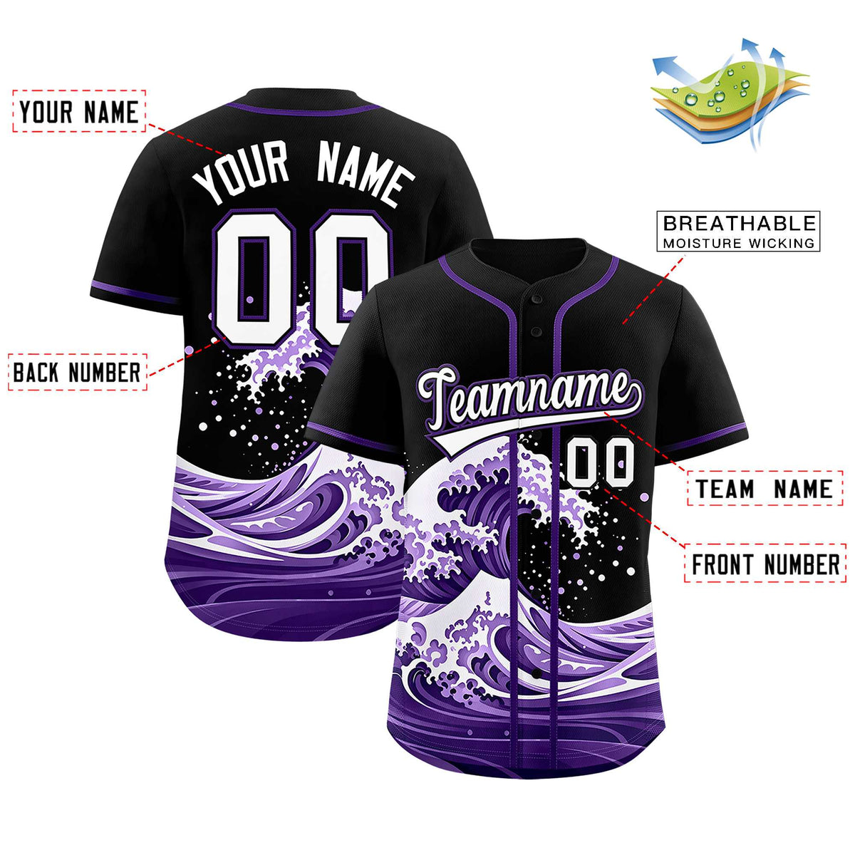 Custom Black Wave Graffiti Pattern Authentic Baseball Jersey
