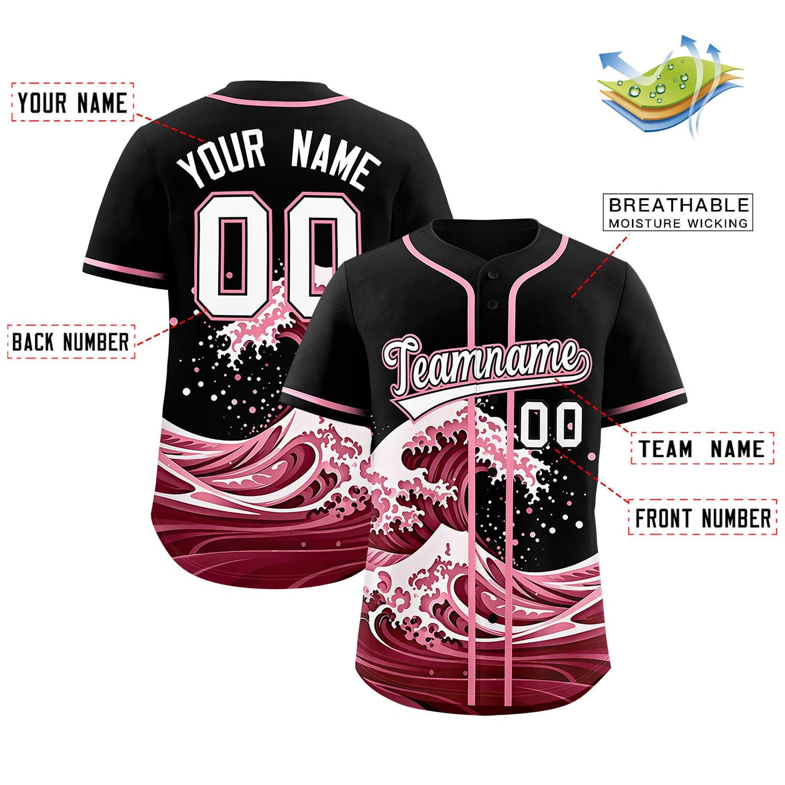 Custom Black Wave Graffiti Pattern Authentic Baseball Jersey