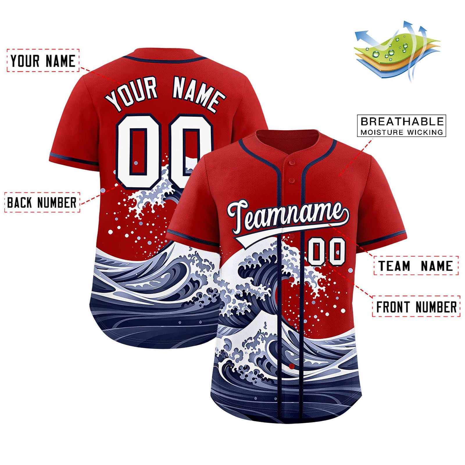 Custom Red Wave Graffiti Pattern Authentic Baseball Jersey