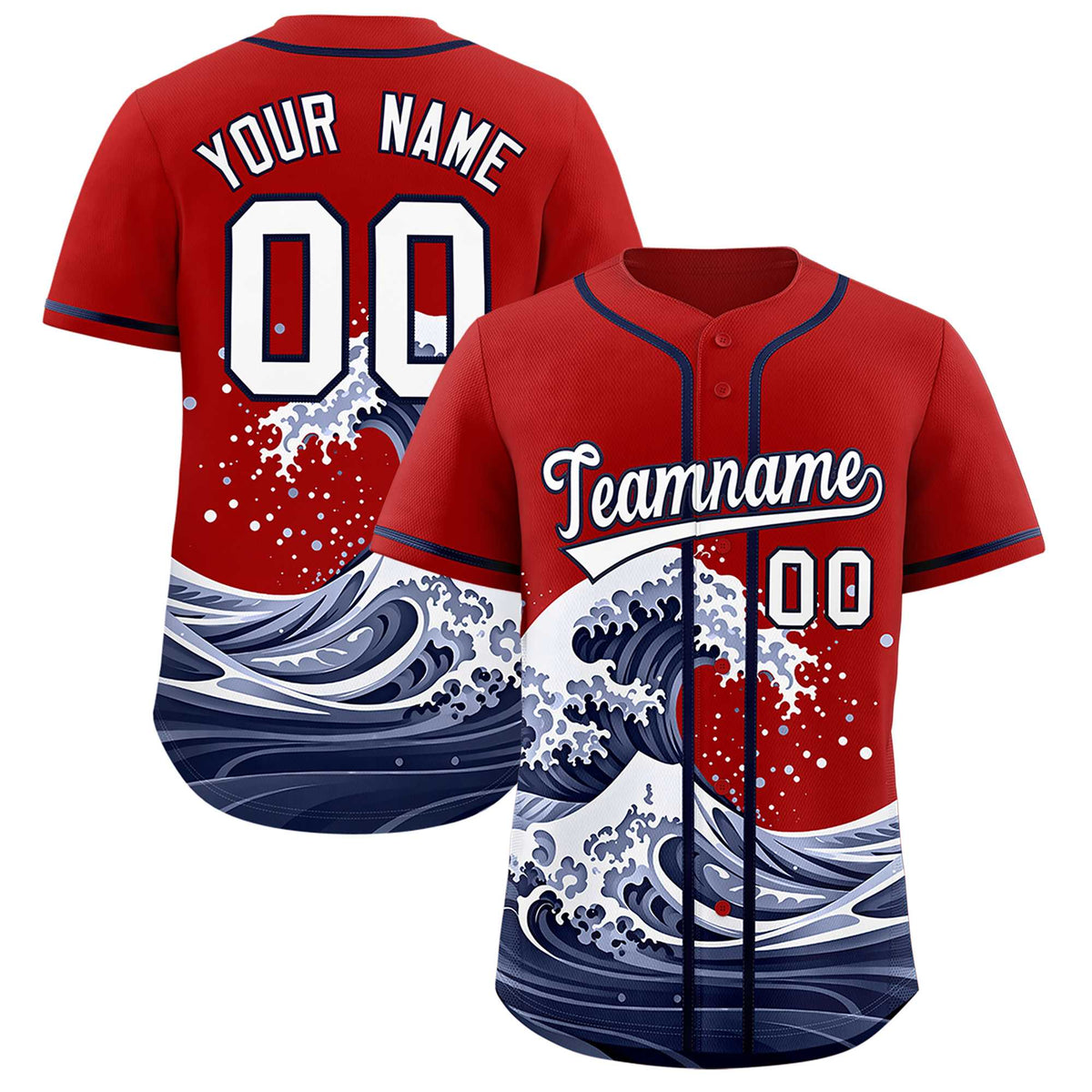 Custom Red Wave Graffiti Pattern Authentic Baseball Jersey