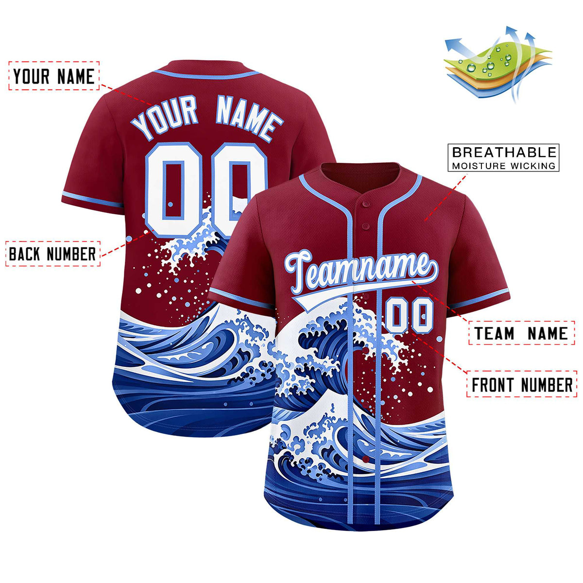 Custom Crimson Wave Graffiti Pattern Authentic Baseball Jersey