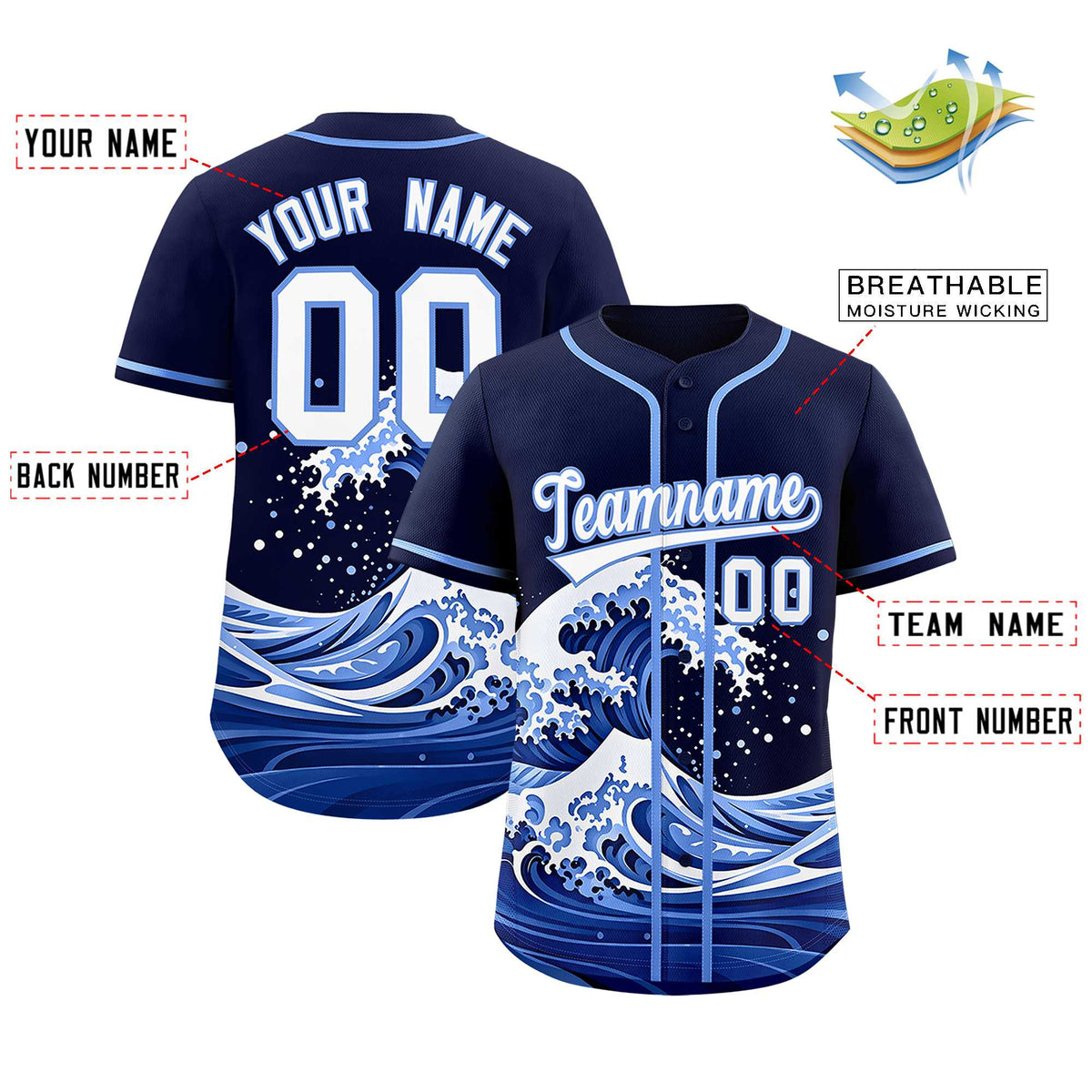 Custom Navy Wave Graffiti Pattern Authentic Baseball Jersey