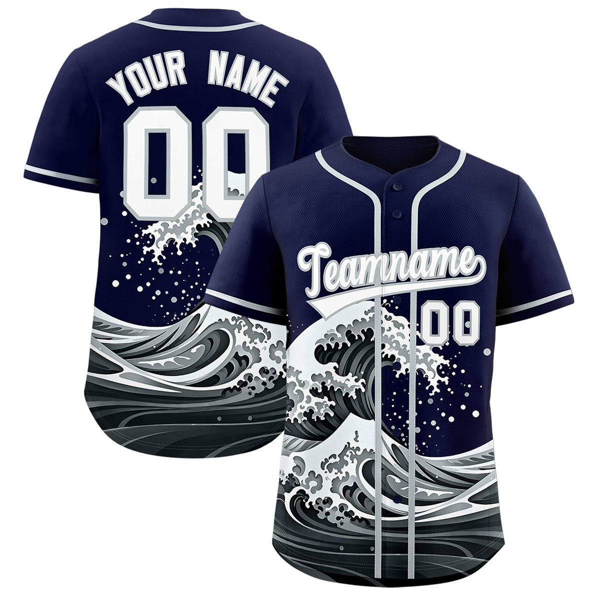 Custom Navy Wave Graffiti Pattern Authentic Baseball Jersey