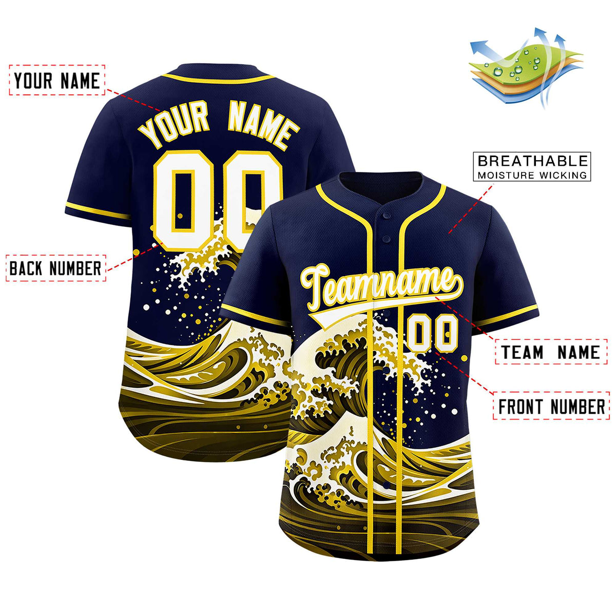 Custom Navy Wave Graffiti Pattern Authentic Baseball Jersey