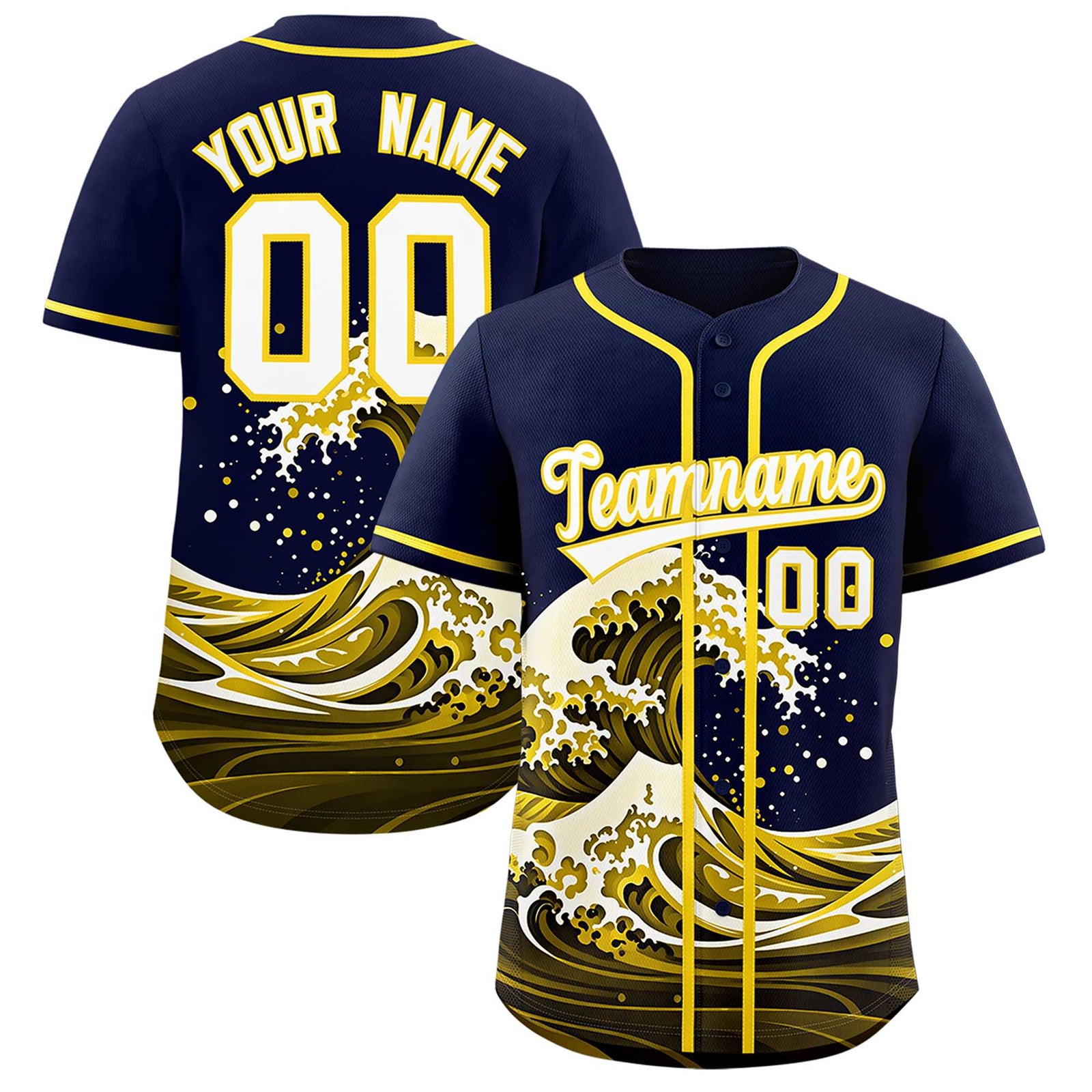 Custom Navy Wave Graffiti Pattern Authentic Baseball Jersey
