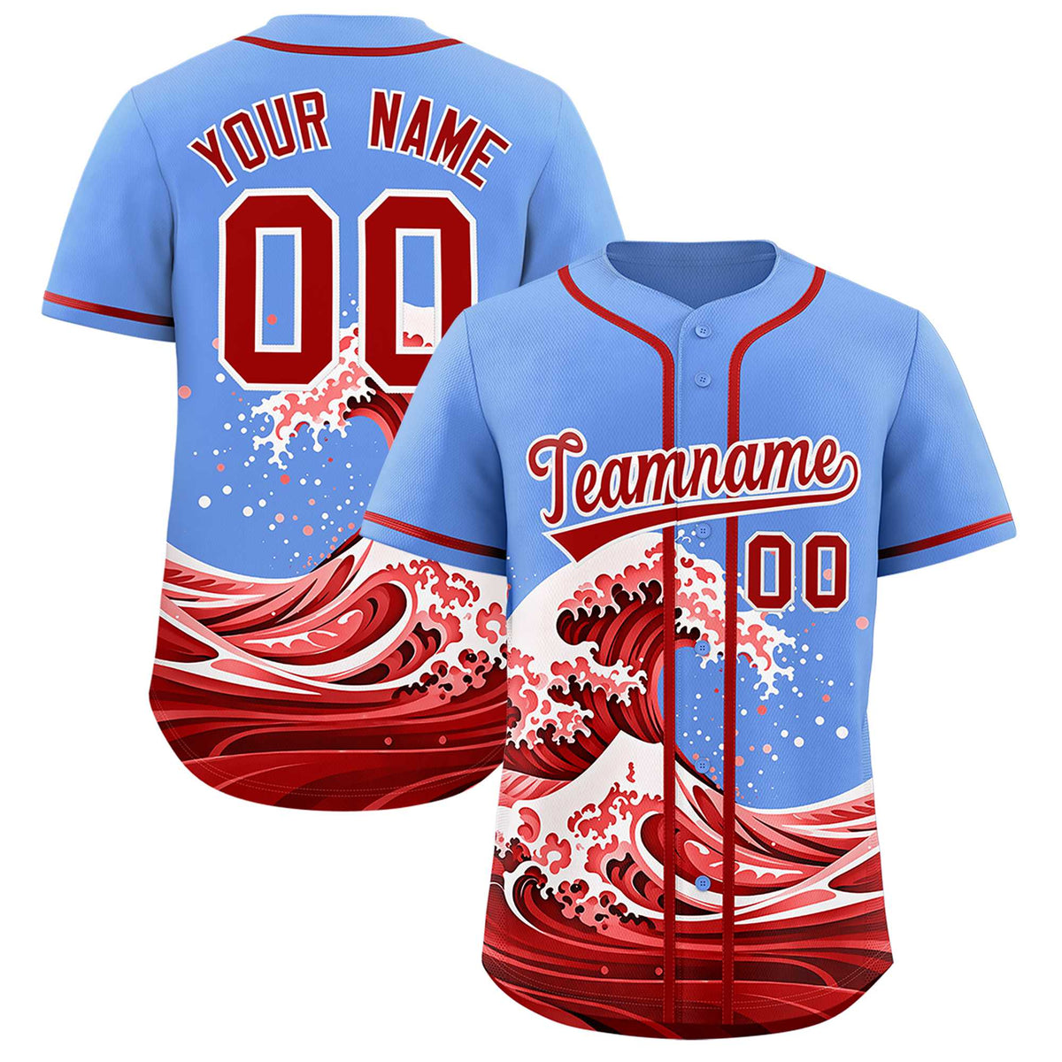 Custom Light Blue Wave Graffiti Pattern Authentic Baseball Jersey