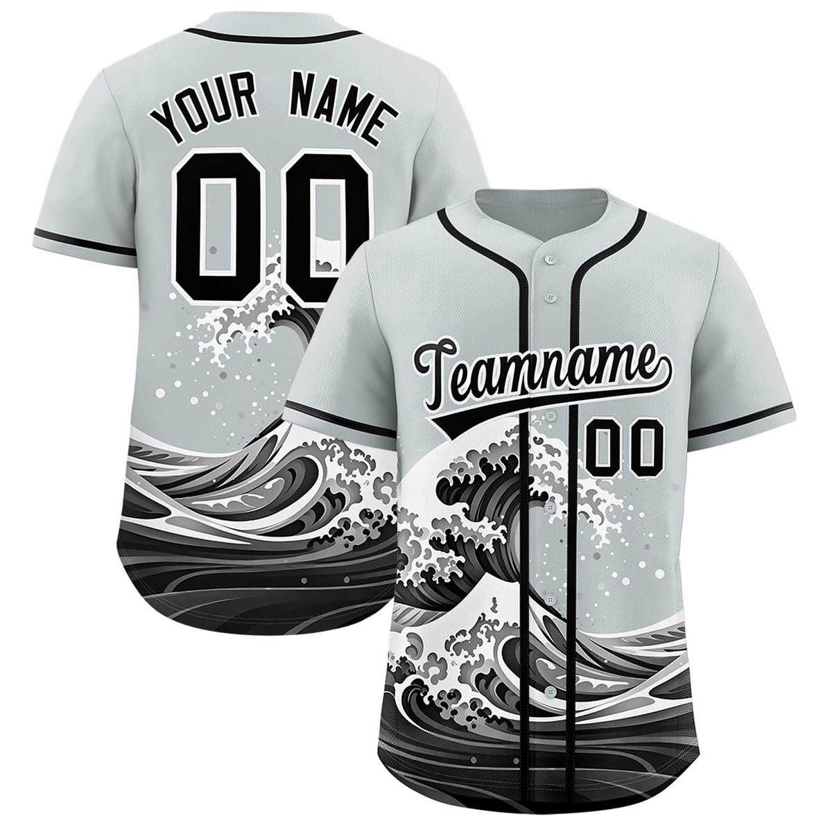 Custom Silver Wave Graffiti Pattern Authentic Baseball Jersey
