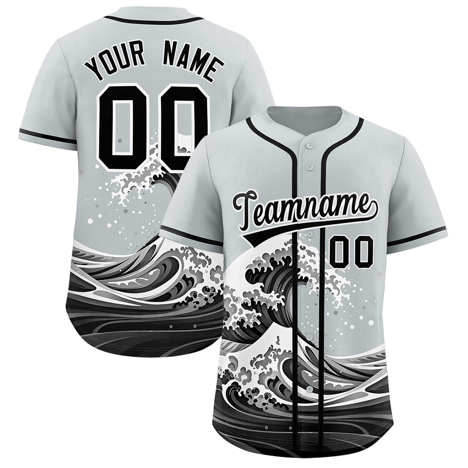 Custom Silver Wave Graffiti Pattern Authentic Baseball Jersey