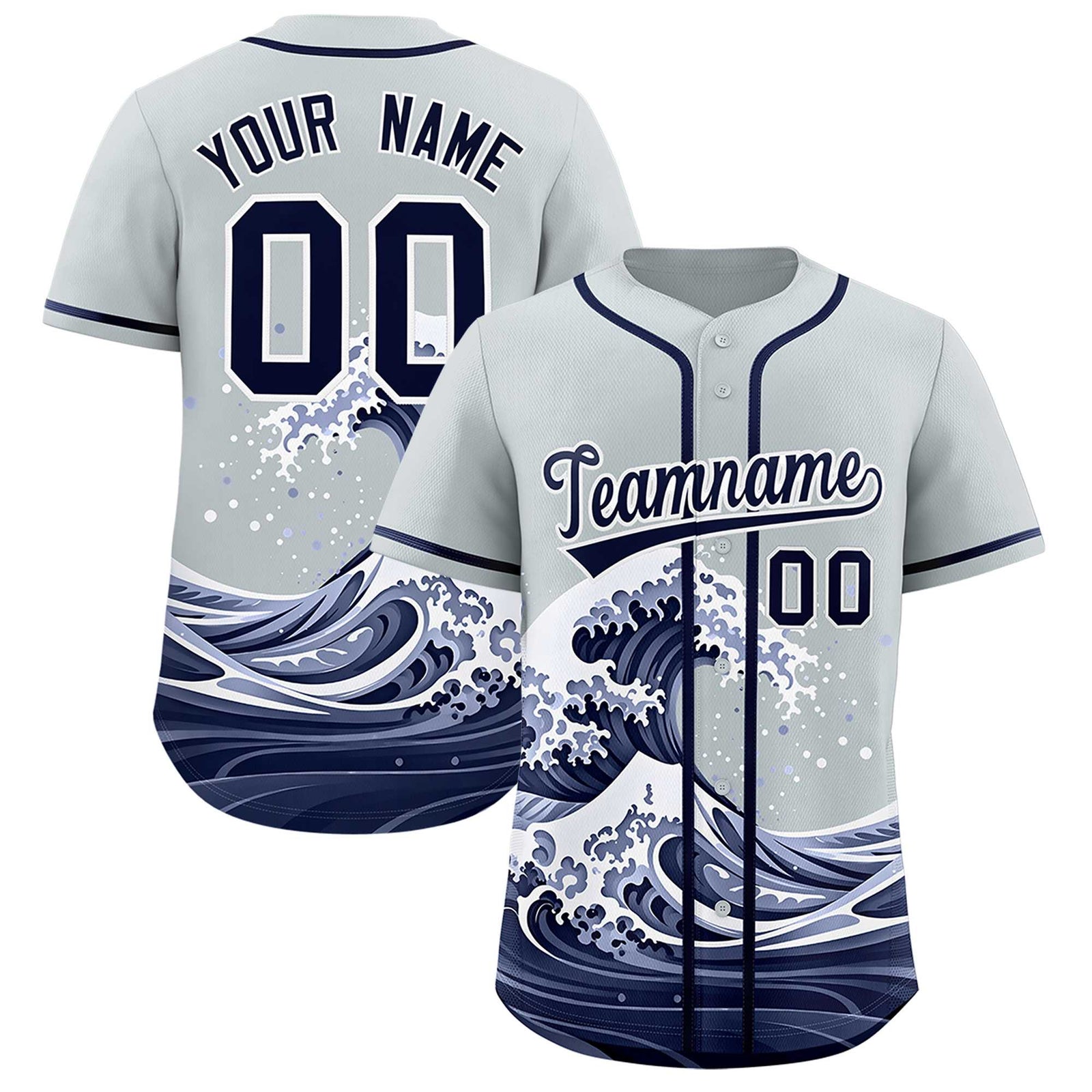Custom Silver Wave Graffiti Pattern Authentic Baseball Jersey