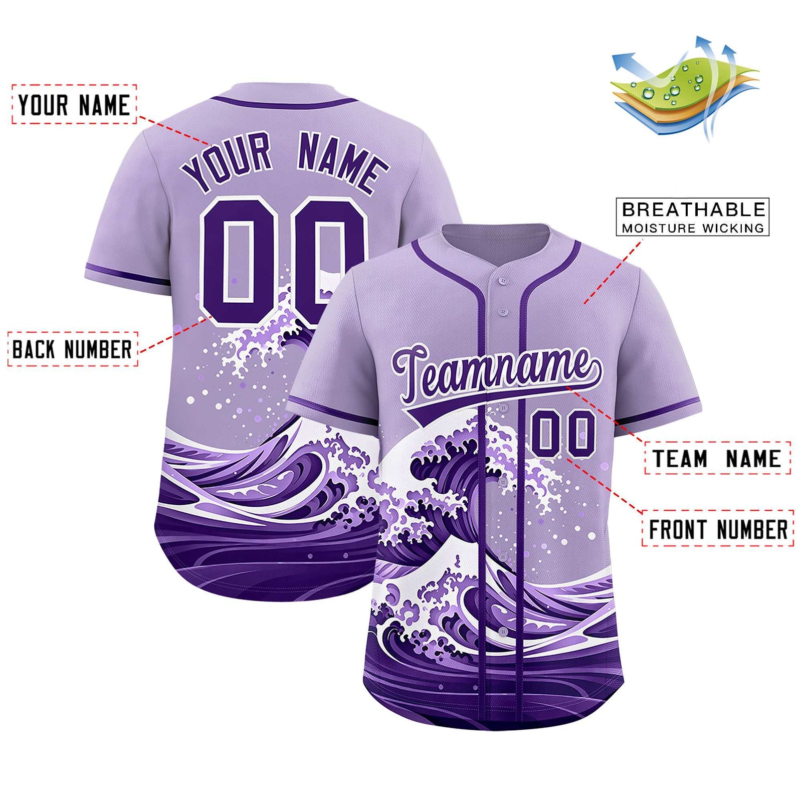 Custom Light Purple Wave Graffiti Pattern Authentic Baseball Jersey