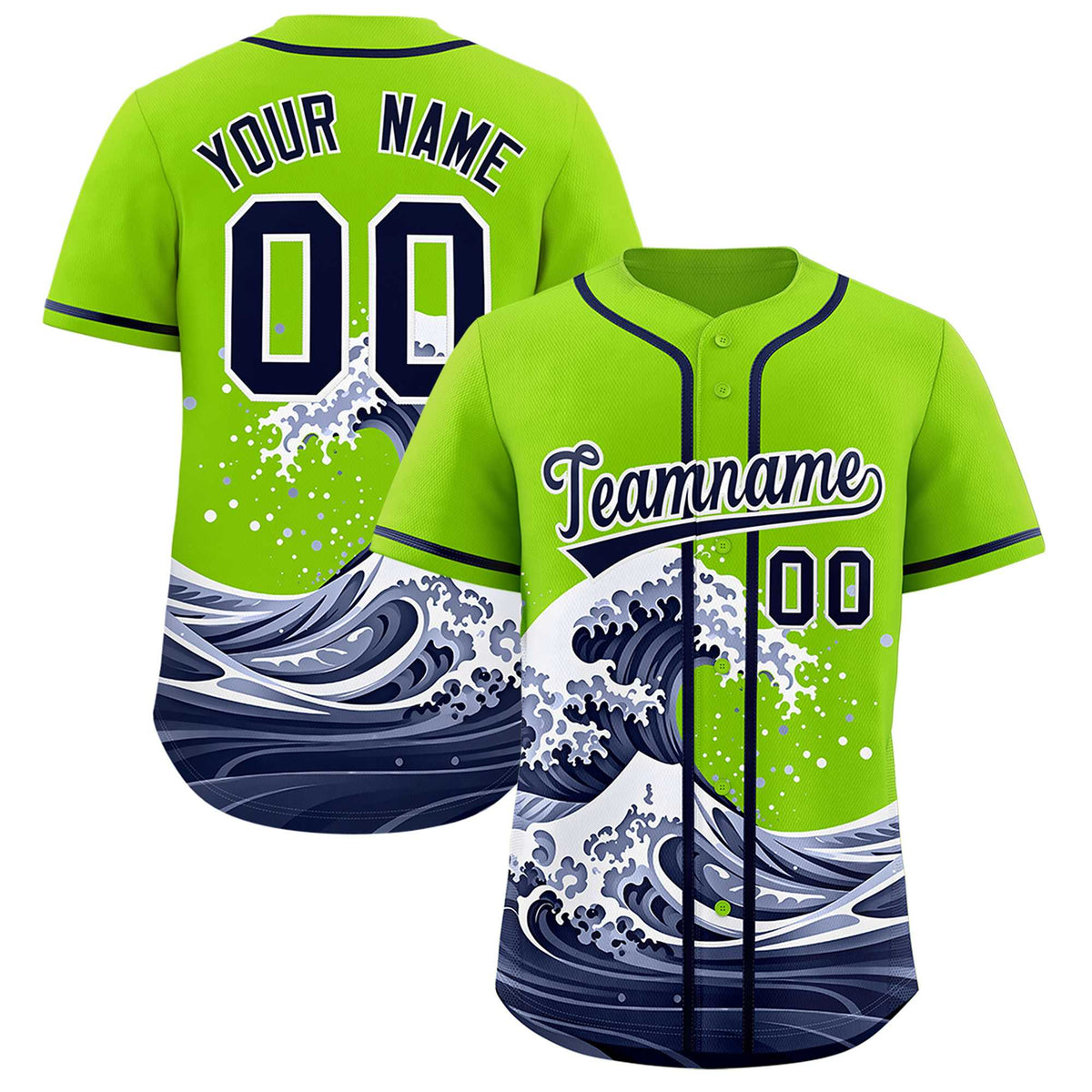 Custom Neon Green Wave Graffiti Pattern Authentic Baseball Jersey