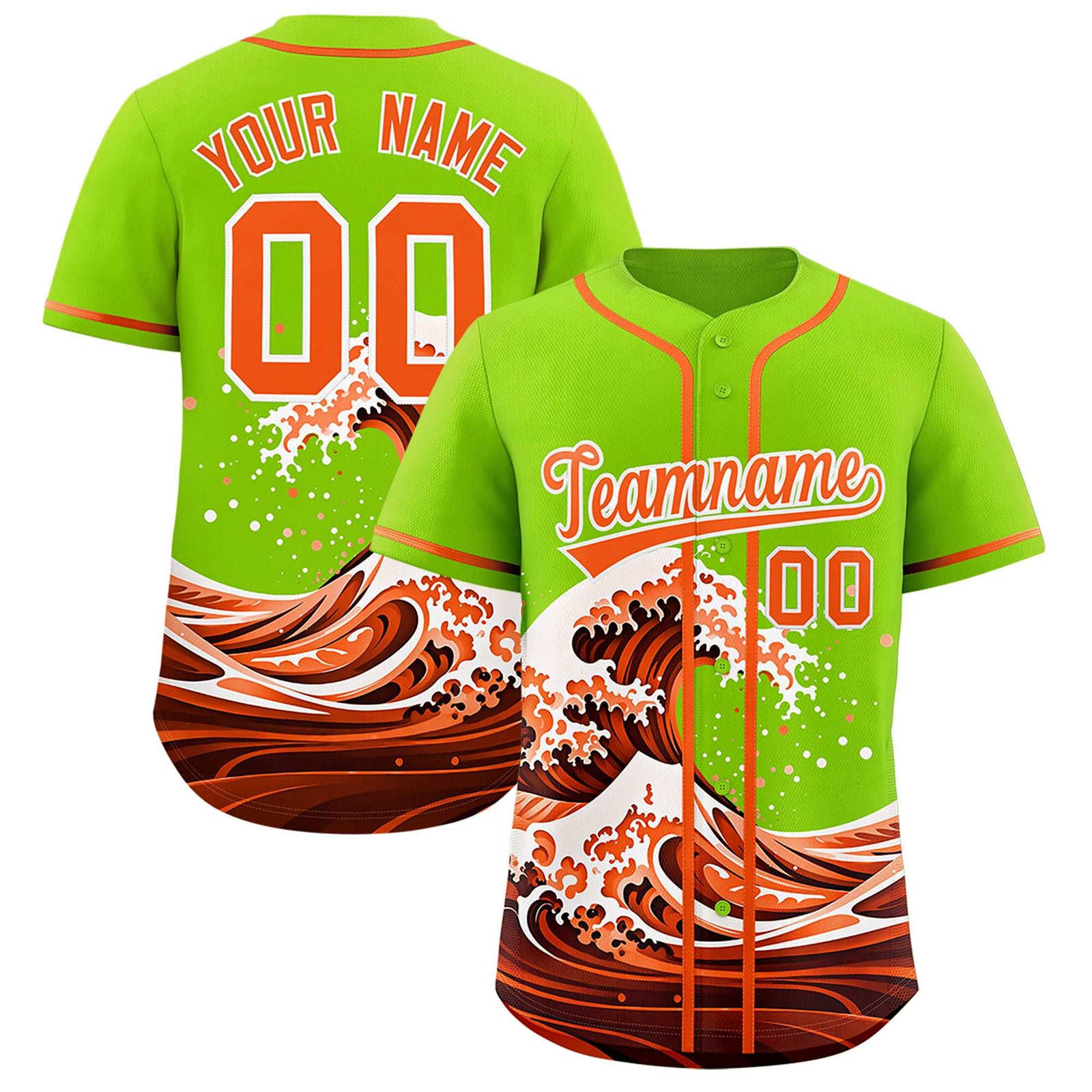 Custom Neon Green Wave Graffiti Pattern Authentic Baseball Jersey