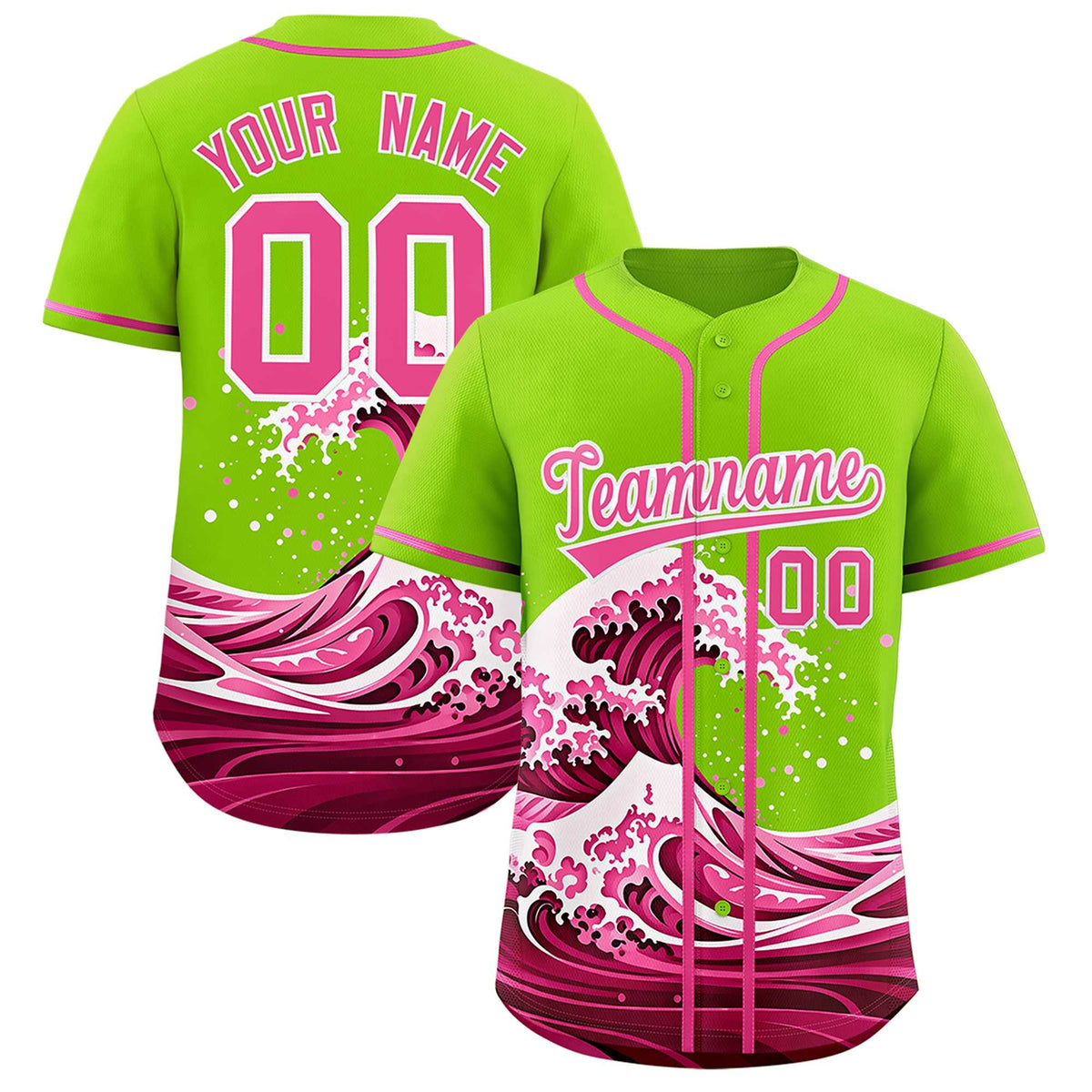 Custom Neon Green Wave Graffiti Pattern Authentic Baseball Jersey