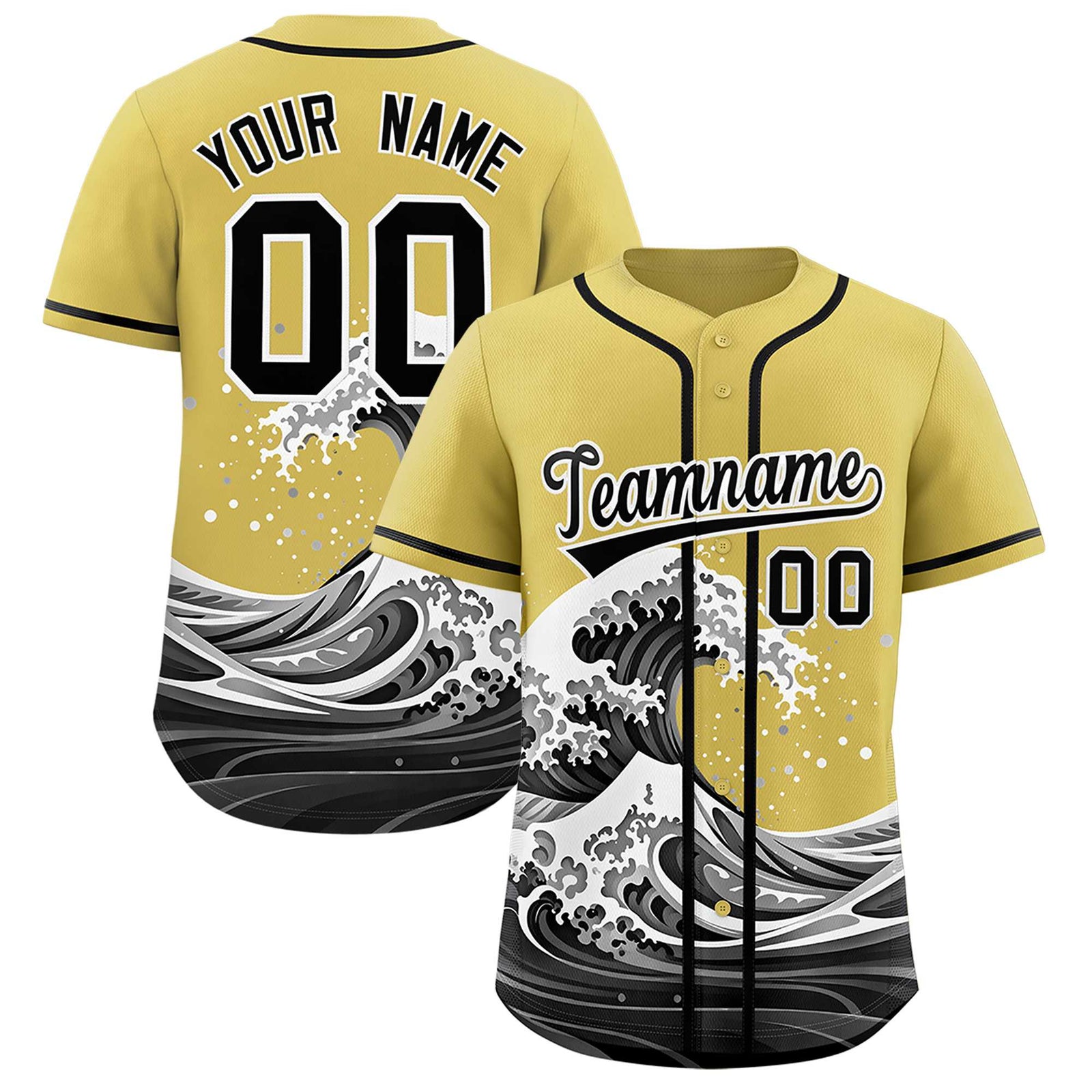 Custom Old Gold Wave Graffiti Pattern Authentic Baseball Jersey