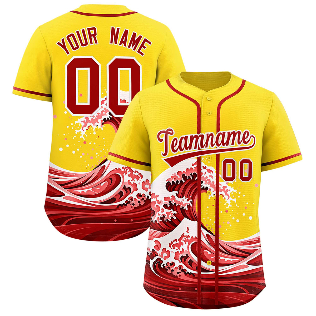 Custom Gold Wave Graffiti Pattern Authentic Baseball Jersey
