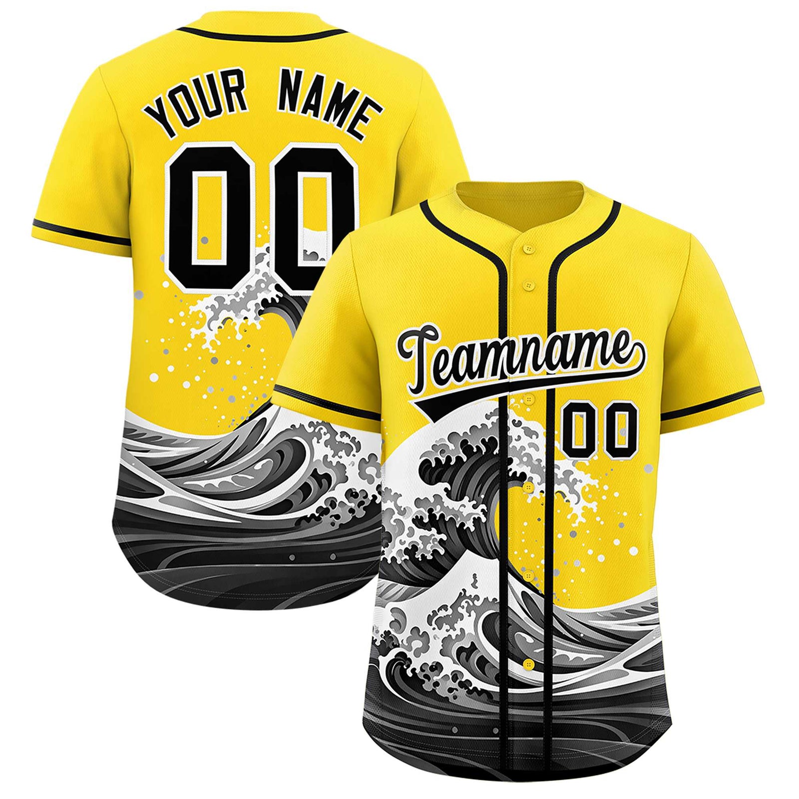 Custom Gold Wave Graffiti Pattern Authentic Baseball Jersey