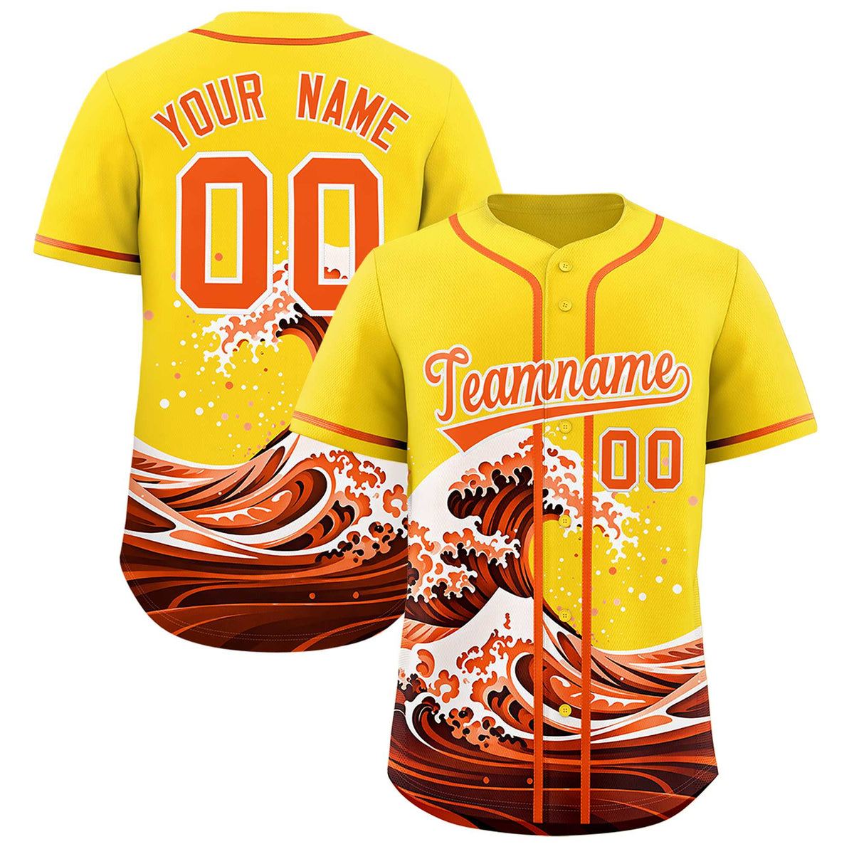 Custom Gold Wave Graffiti Pattern Authentic Baseball Jersey