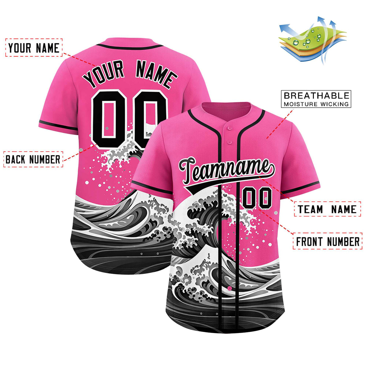 Custom Pink Wave Graffiti Pattern Authentic Baseball Jersey