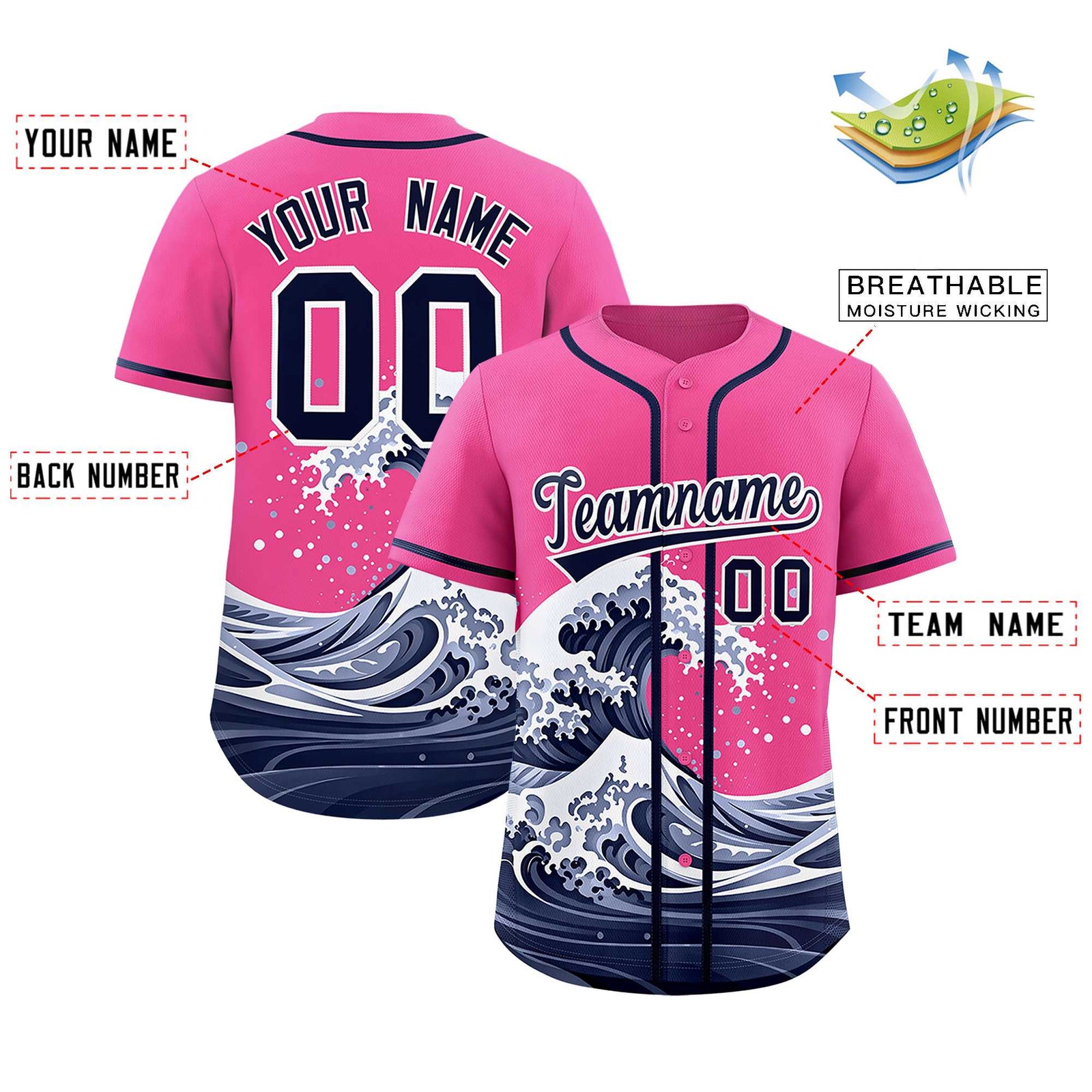 Custom Pink Wave Graffiti Pattern Authentic Baseball Jersey