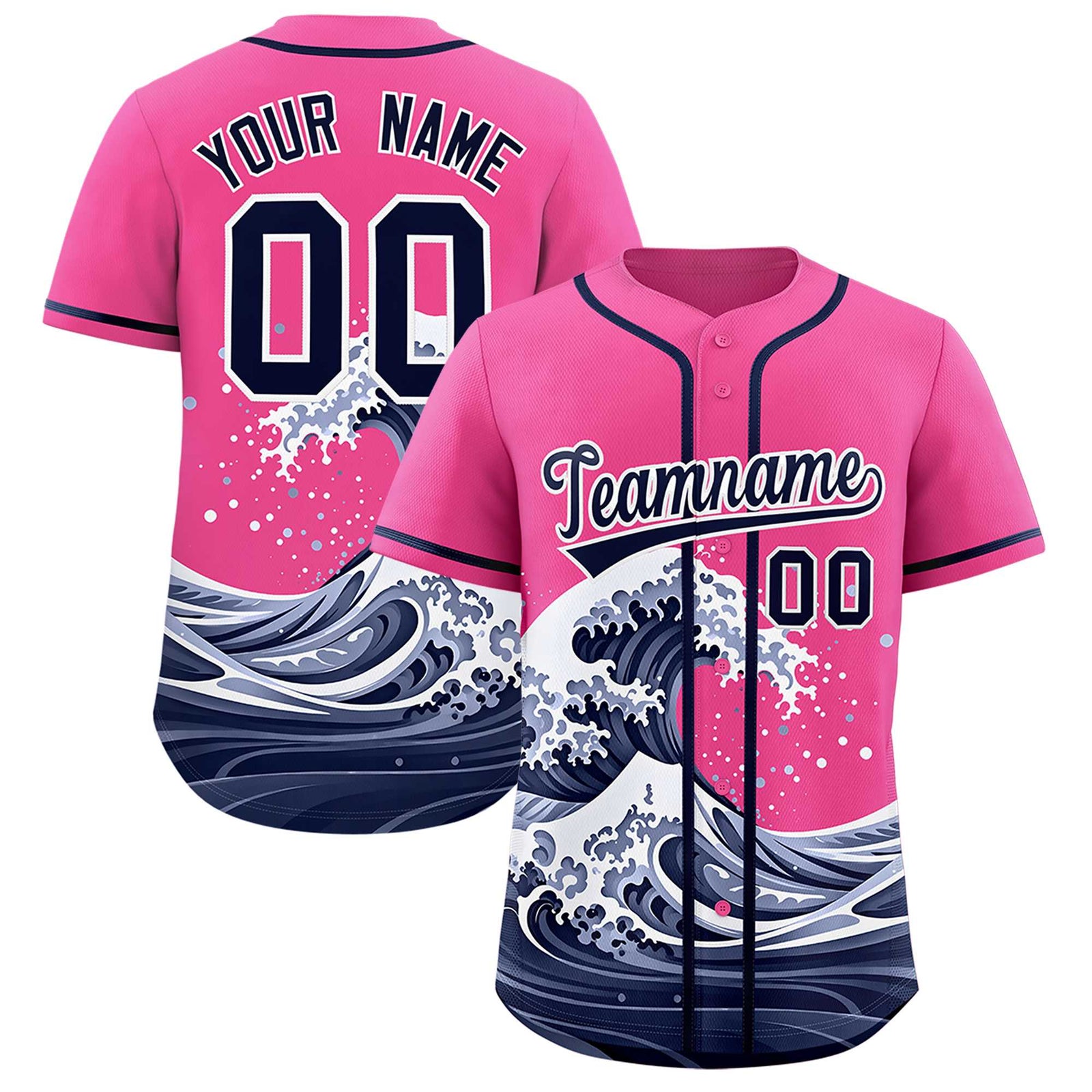 Custom Pink Wave Graffiti Pattern Authentic Baseball Jersey