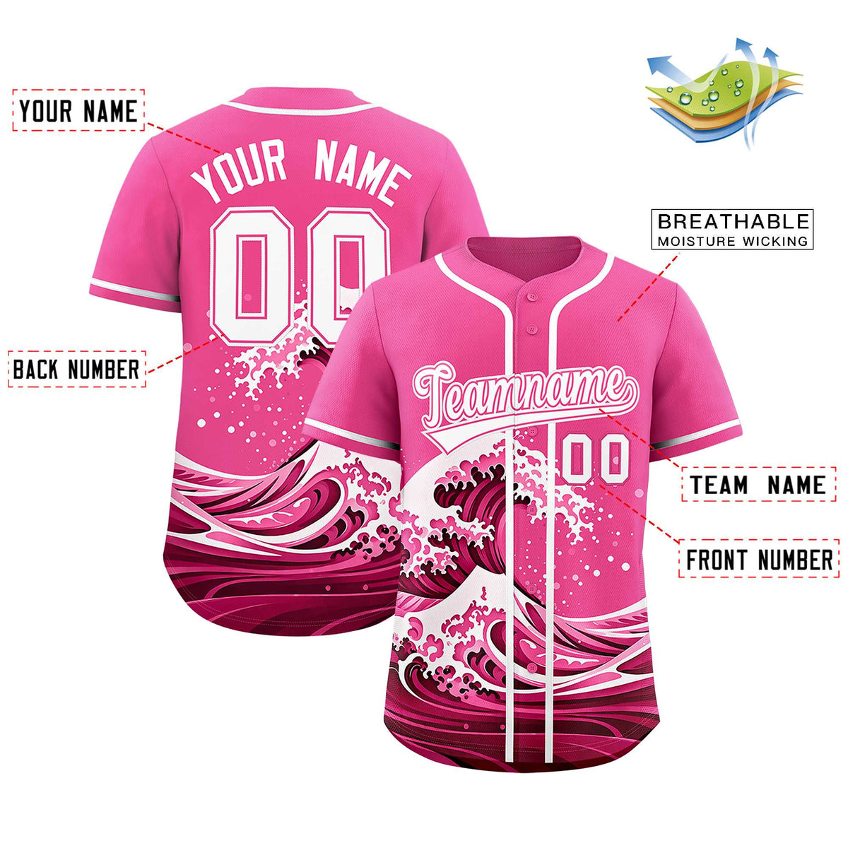 Custom Pink Wave Graffiti Pattern Authentic Baseball Jersey