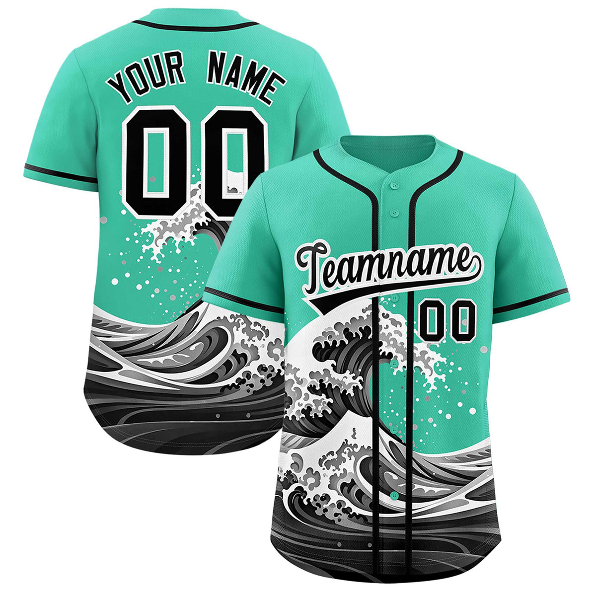 Custom Bright Green Wave Graffiti Pattern Authentic Baseball Jersey