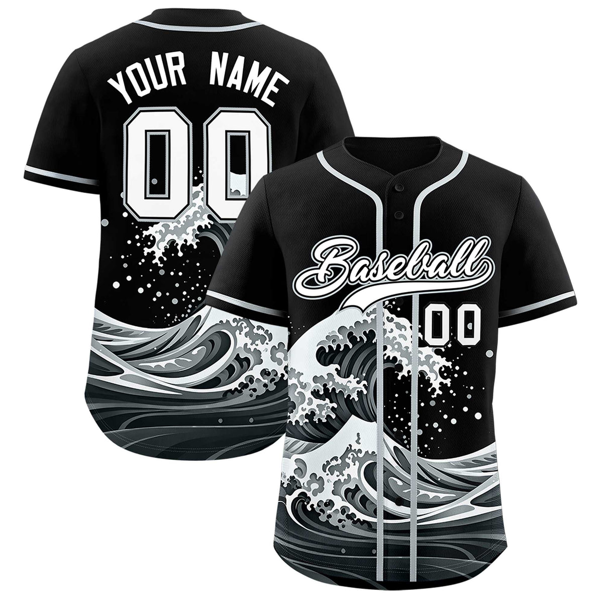 Custom Black Wave Graffiti Pattern Authentic Baseball Jersey