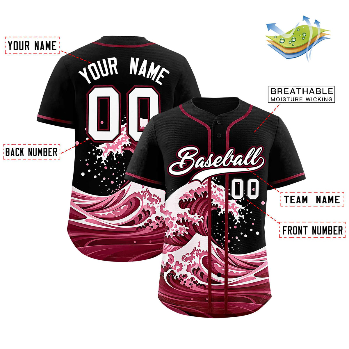 Custom Black Wave Graffiti Pattern Authentic Baseball Jersey