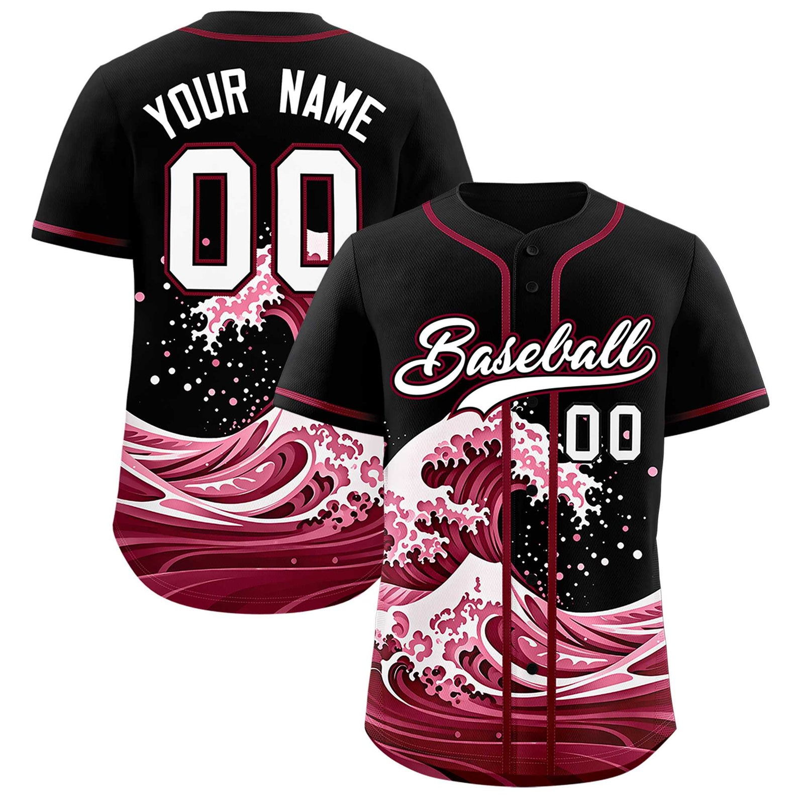 Custom Black Wave Graffiti Pattern Authentic Baseball Jersey