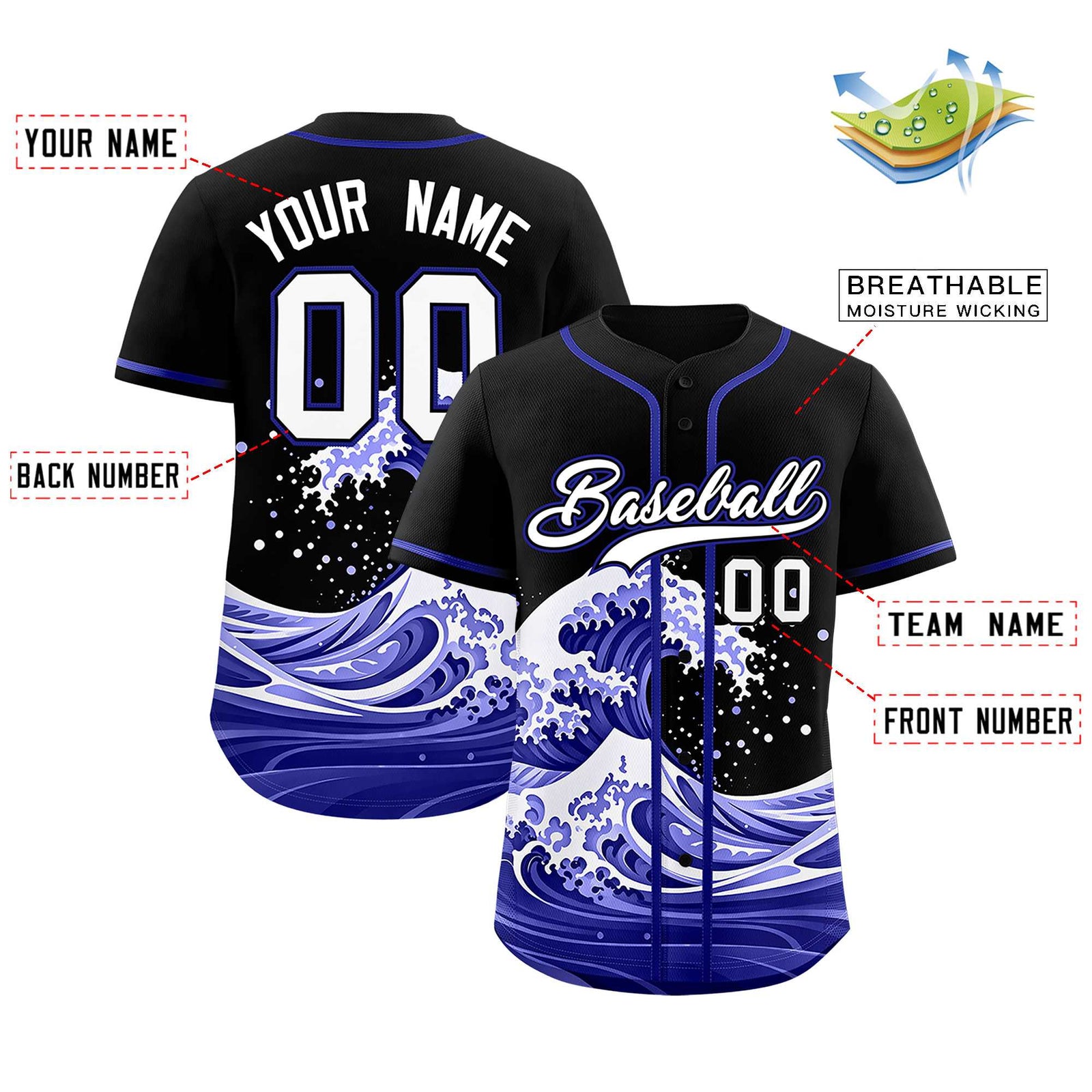 Custom Black Wave Graffiti Pattern Authentic Baseball Jersey