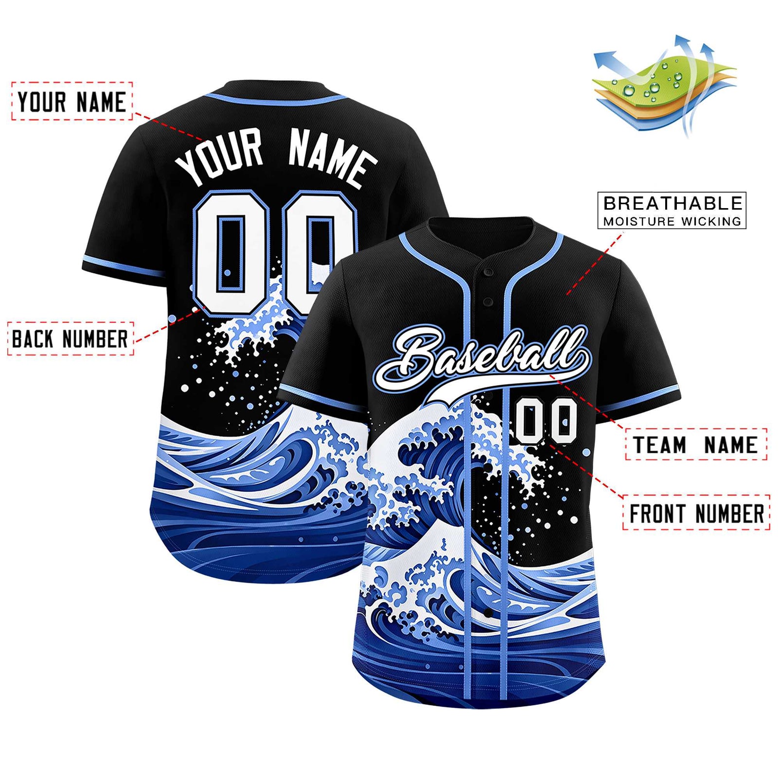 Custom Black Wave Graffiti Pattern Authentic Baseball Jersey