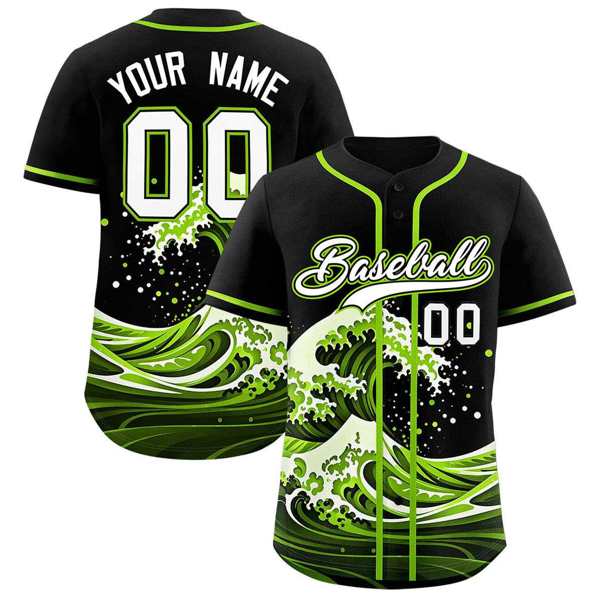 Custom Black Wave Graffiti Pattern Authentic Baseball Jersey